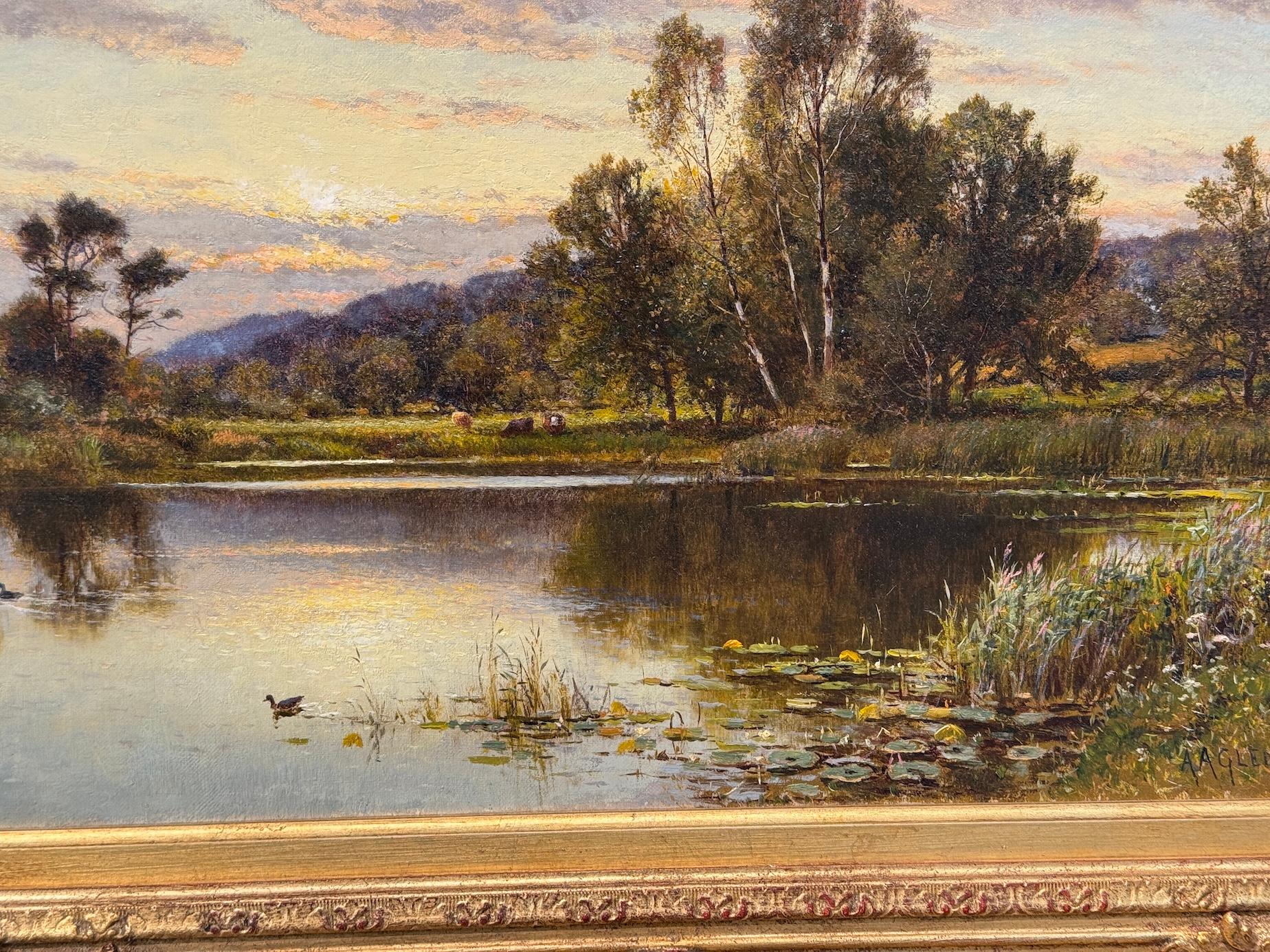 19th century English, landscape view on the Thames with – Painting von Alfred Augustus Glendening Snr