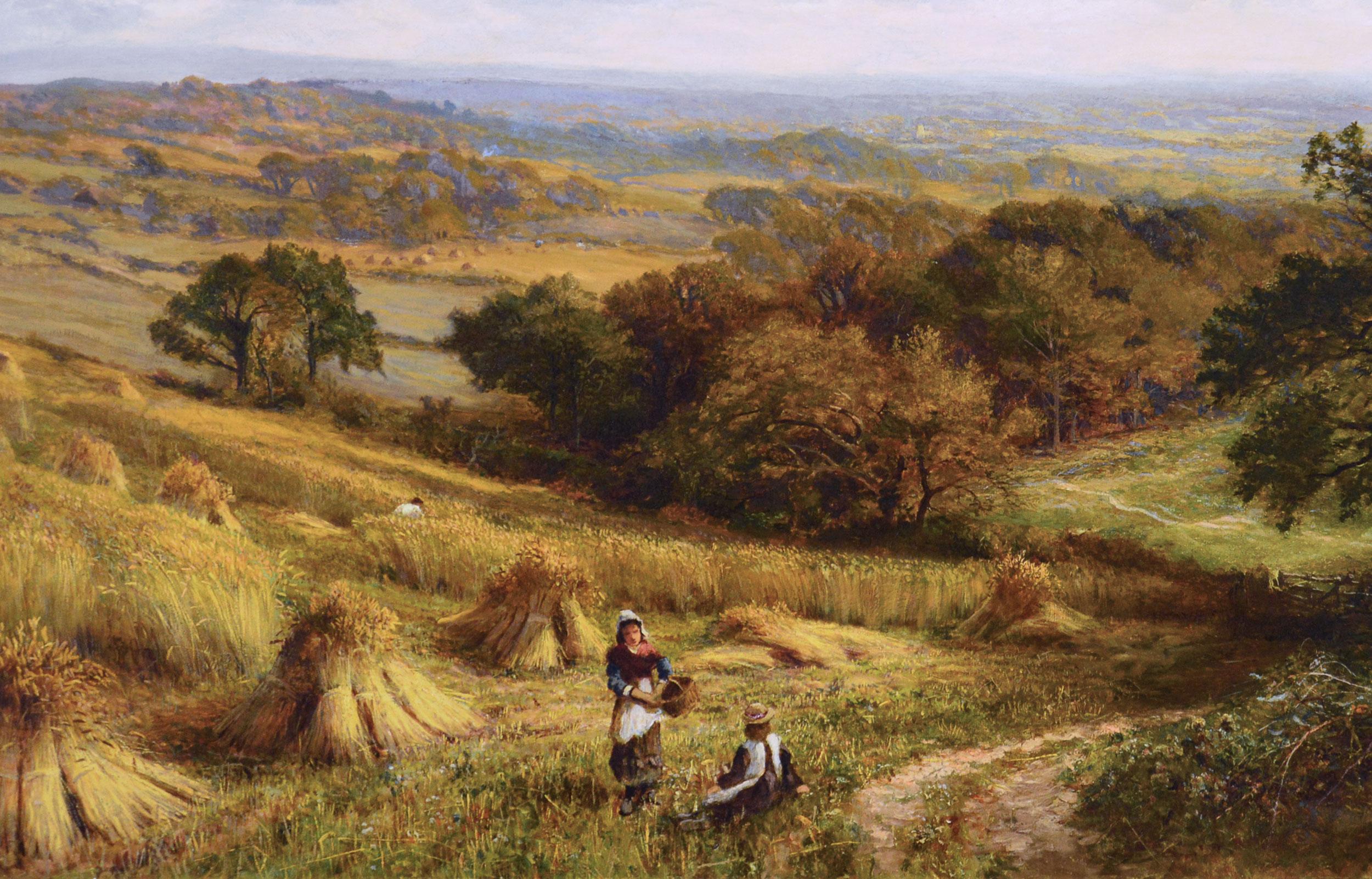 Landschafts-Ölgemälde der Ernte in der Nähe von Evesham, 19. Jahrhundert (Viktorianisch), Painting, von Alfred Augustus Glendening Snr
