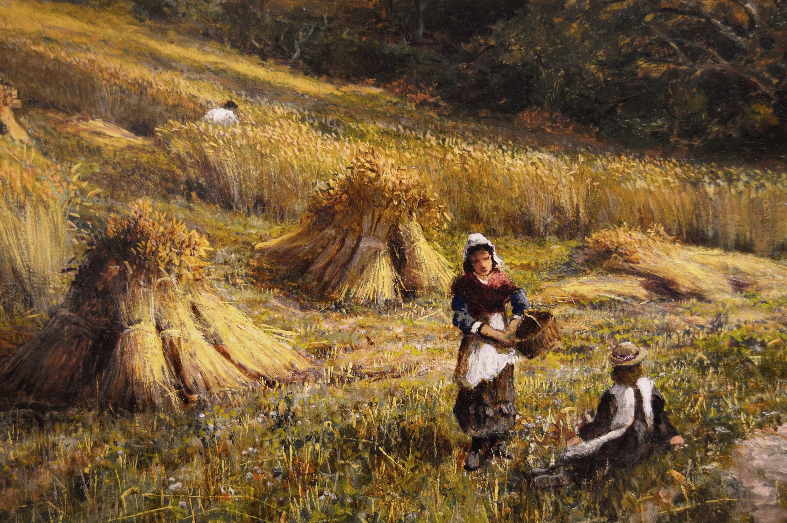 Landschafts-Ölgemälde der Ernte in der Nähe von Evesham, 19. Jahrhundert (Braun), Landscape Painting, von Alfred Augustus Glendening Snr