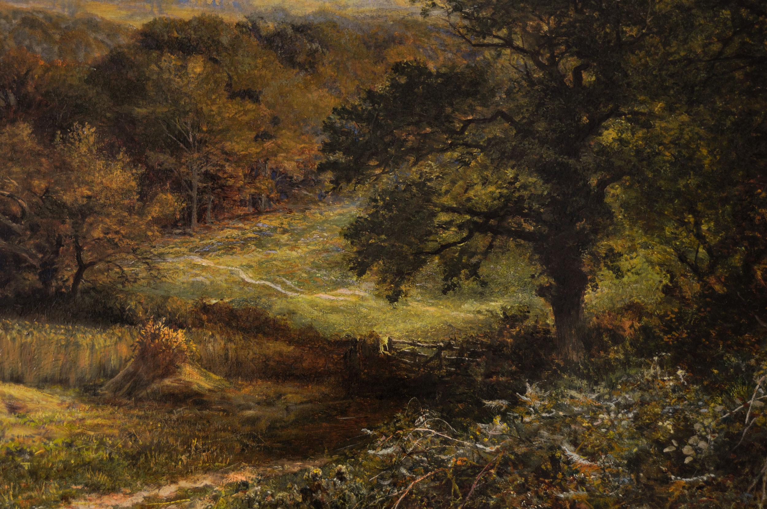Landschafts-Ölgemälde der Ernte in der Nähe von Evesham, 19. Jahrhundert im Angebot 1