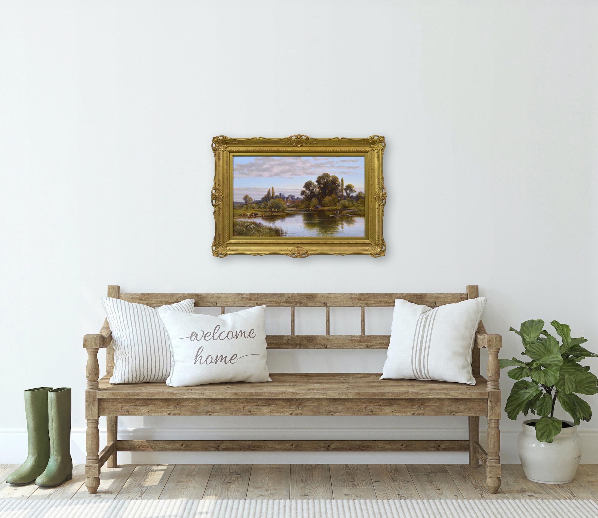 19th Century river landscape oil painting of the Thames at Shepperton For Sale 6