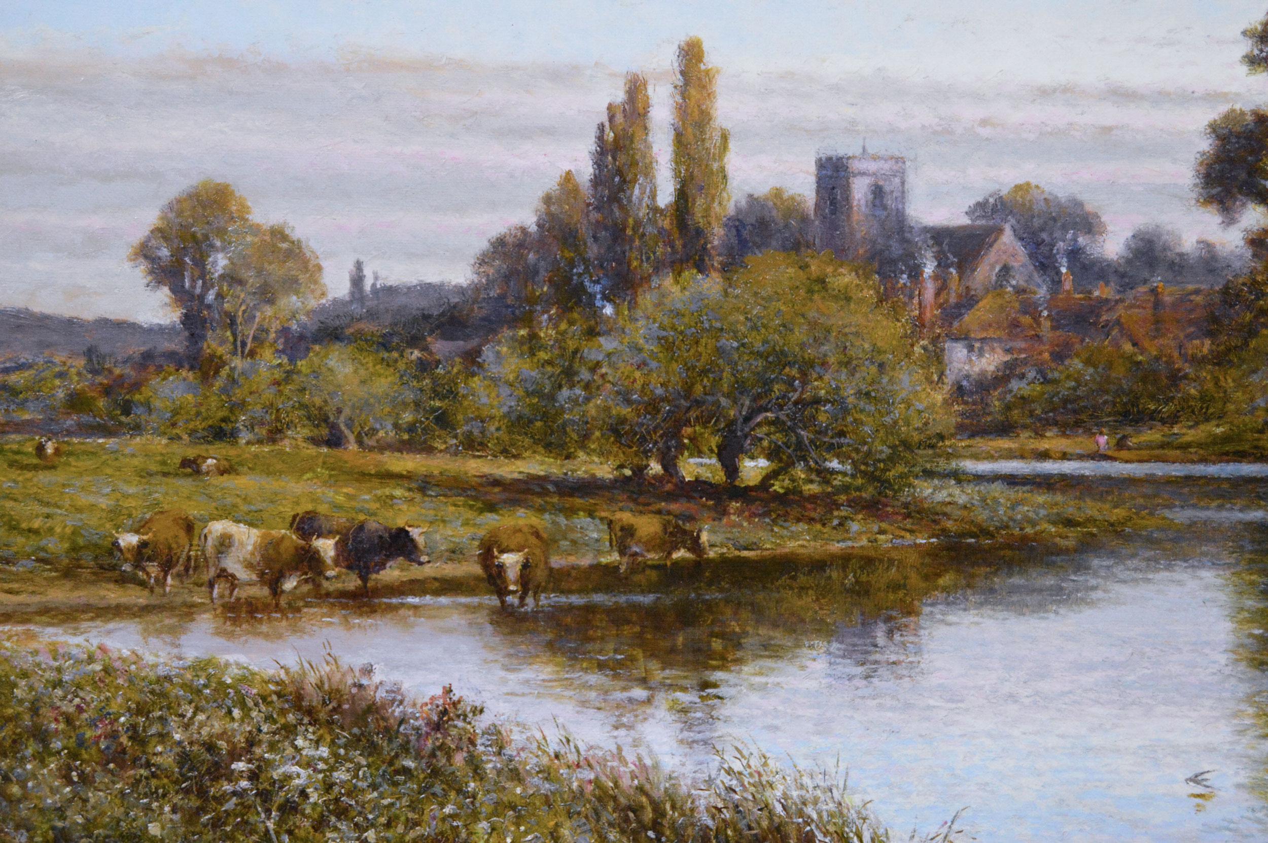 19th Century river landscape oil painting of the Thames at Shepperton - Brown Landscape Painting by Alfred Augustus Glendening Snr