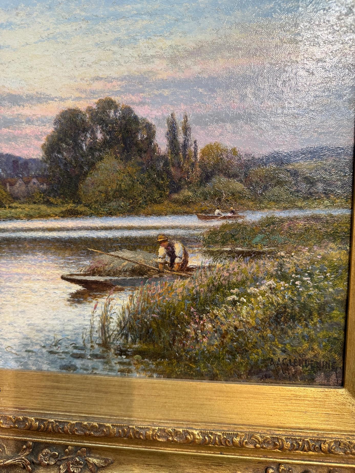 Englische Flusslandschaft der Bisham Abbey on the Thames des 20. Jahrhunderts, Fischer – Painting von Alfred Augustus Glendening Snr