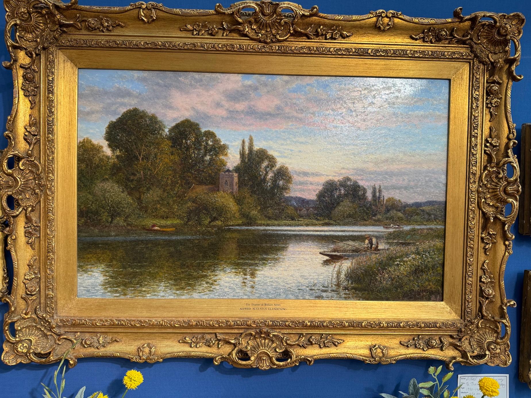 20th century English River landscape of Bisham Abbey on the Thames, Fisherman
