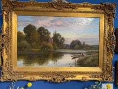20th century English River landscape of Bisham Abbey on the Thames, Fisherman