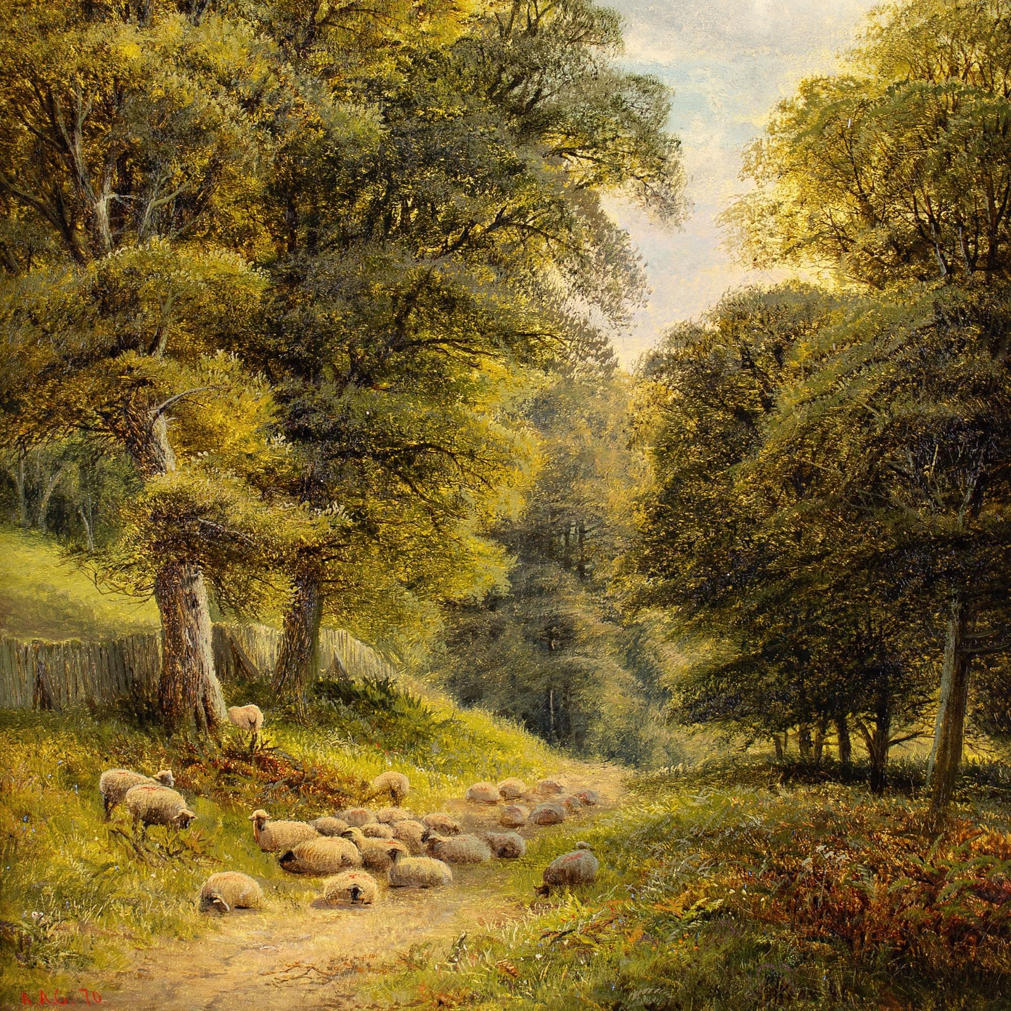 Alfred Augustus Glendening, Paisaje con pista forestal y ovejas en venta 1