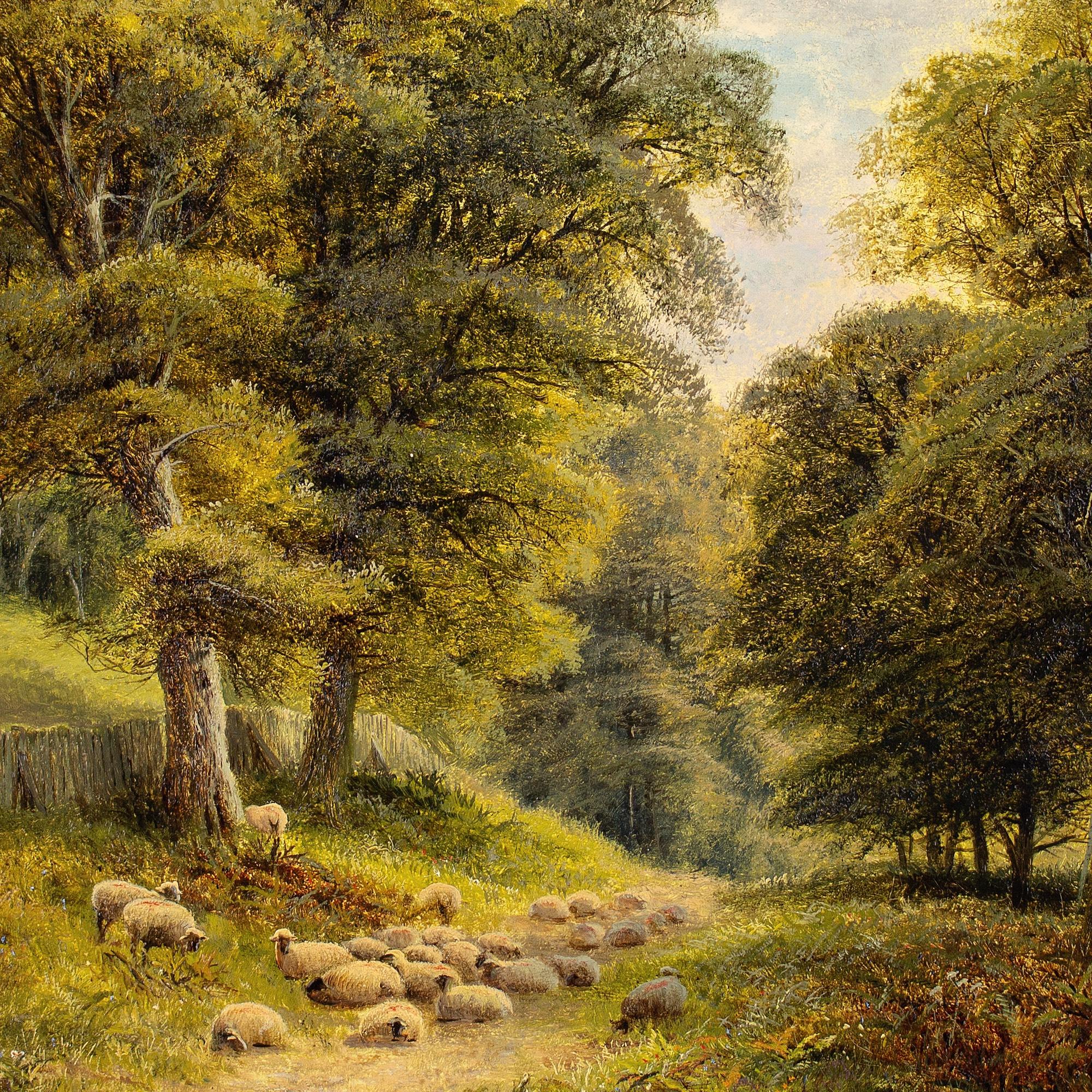 Alfred Augustus Glendening, Paisaje con pista forestal y ovejas en venta 2