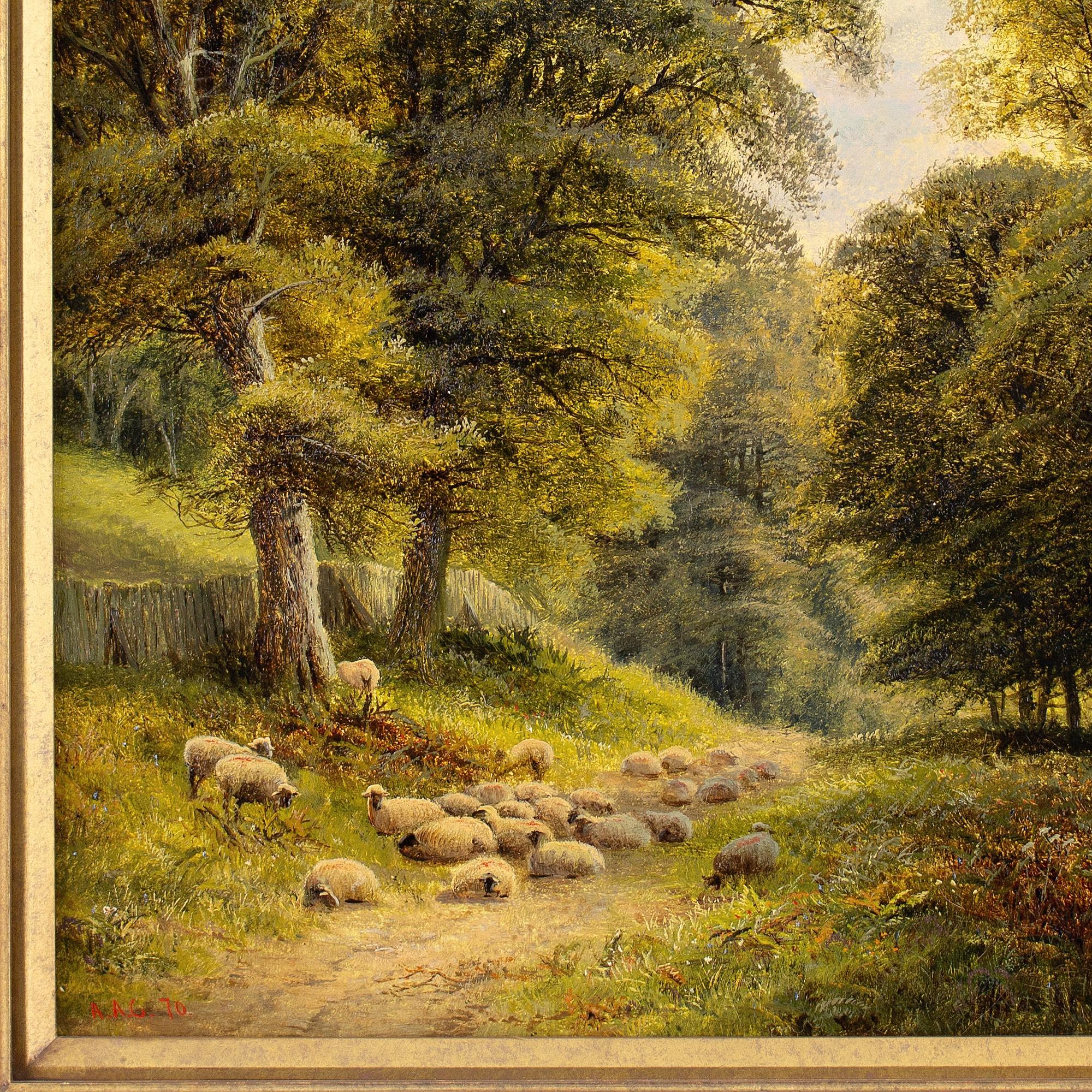Alfred Augustus Glendening, Paisaje con pista forestal y ovejas en venta 3