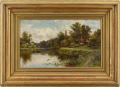 Alfred Augustus Glendening, River Landscape With Cottage & Boatman