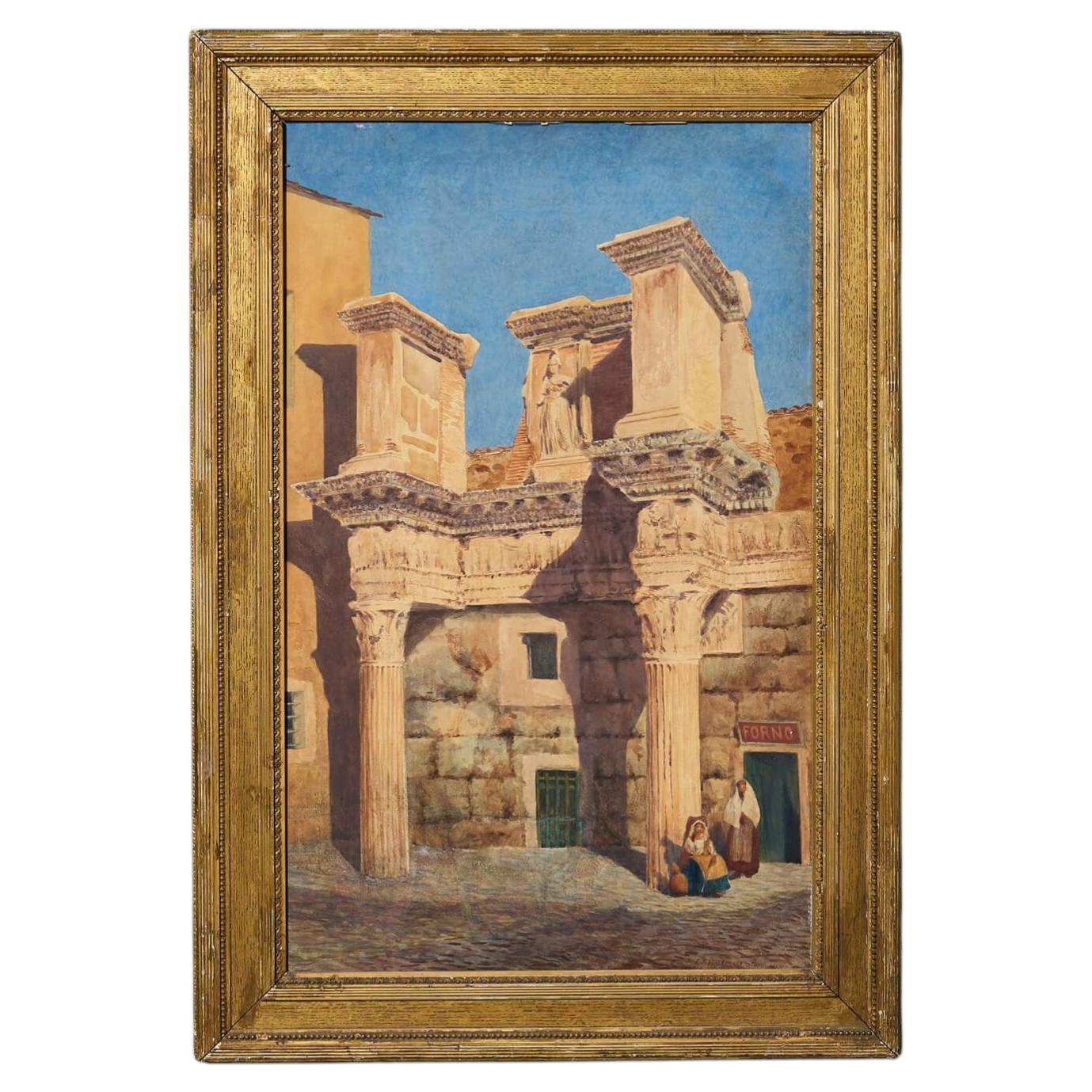 Alfred Ayscough Wilkinson 19th Century Grand Tour Watercolour of Minerva Temple For Sale
