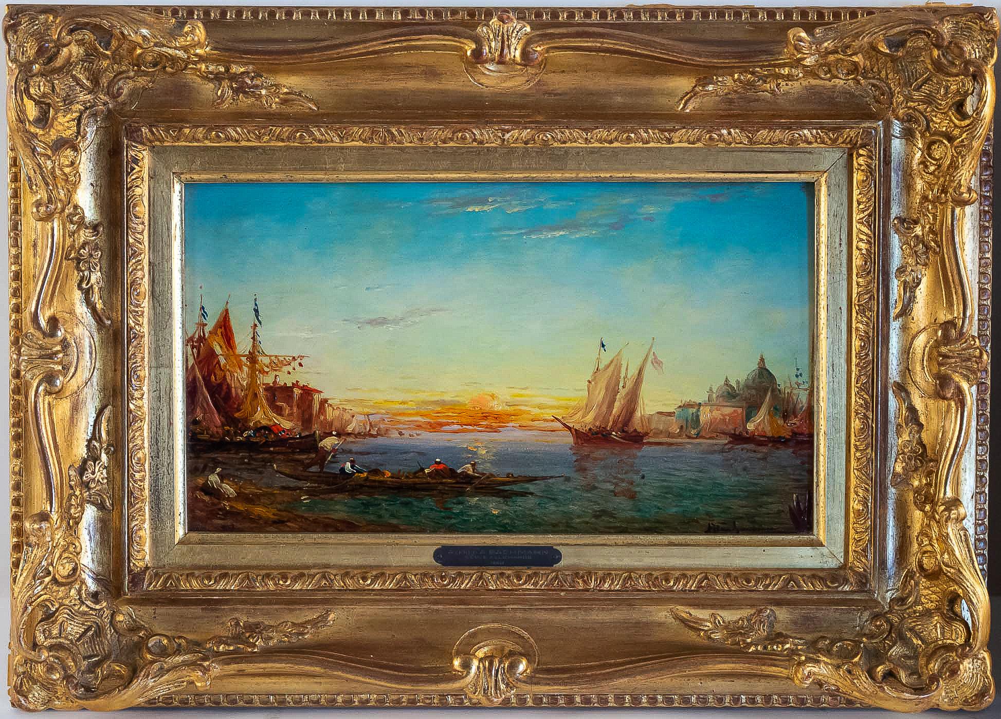 German Alfred Bachmann, Pair of Oil on Panel Venice Views, circa 1890-1910