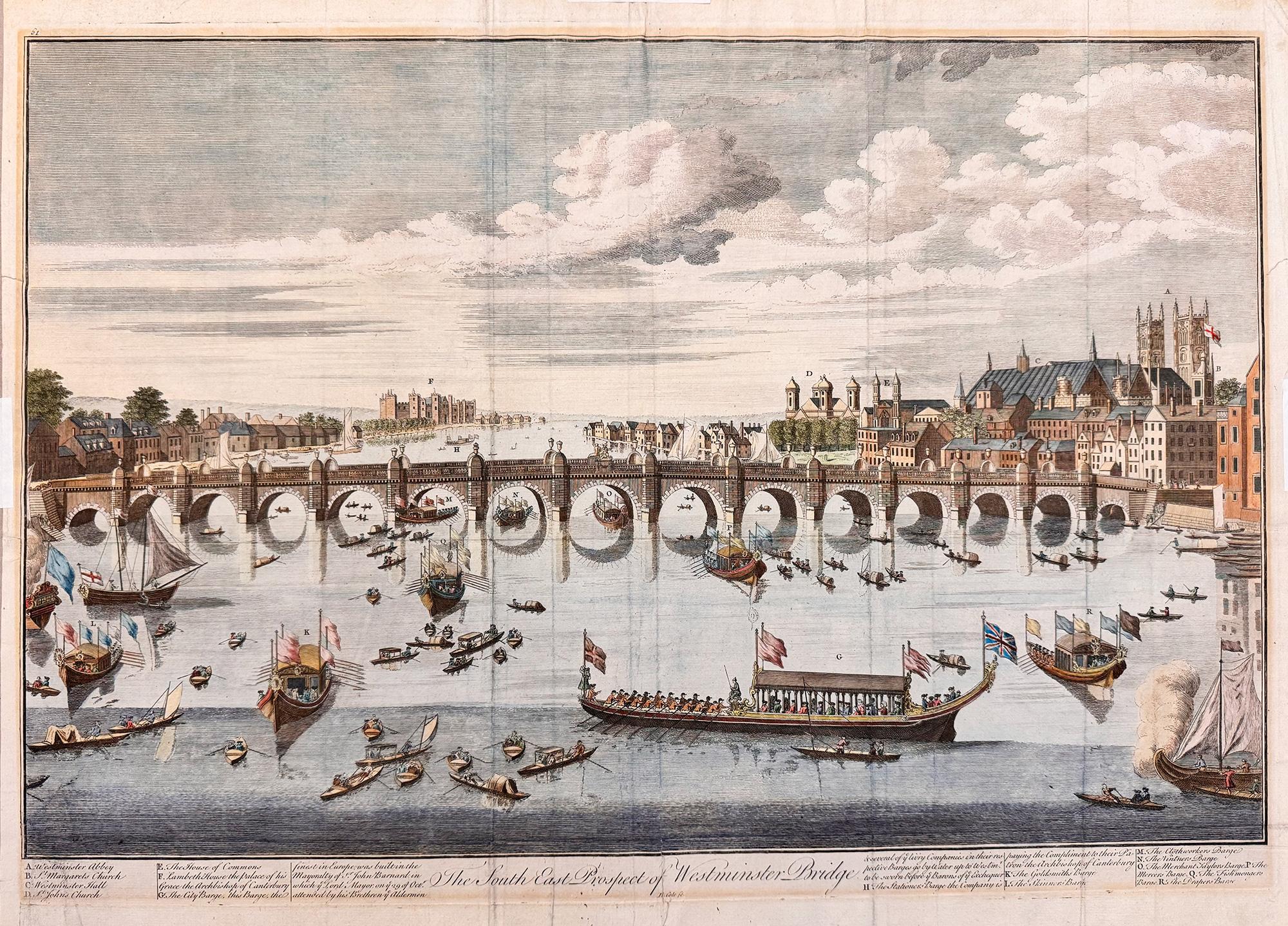 Alfred Benjamin Cole Landscape Print – The South East Prospect der Westminster Bridge