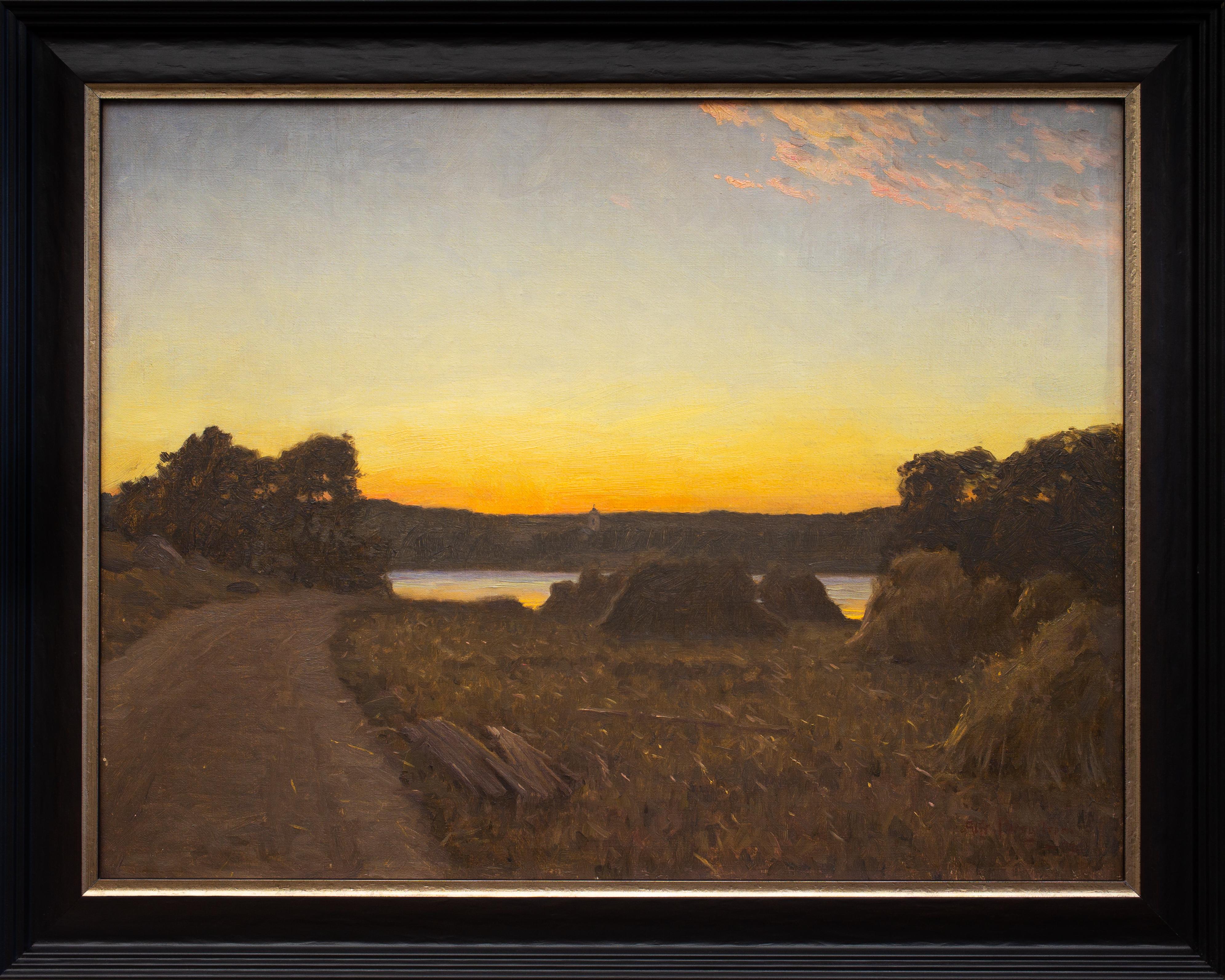 Sonnenaufgang über den Feldern des schwedischen Künstlers Alfred Bergström, 1902, Öl auf Leinwand im Angebot 1