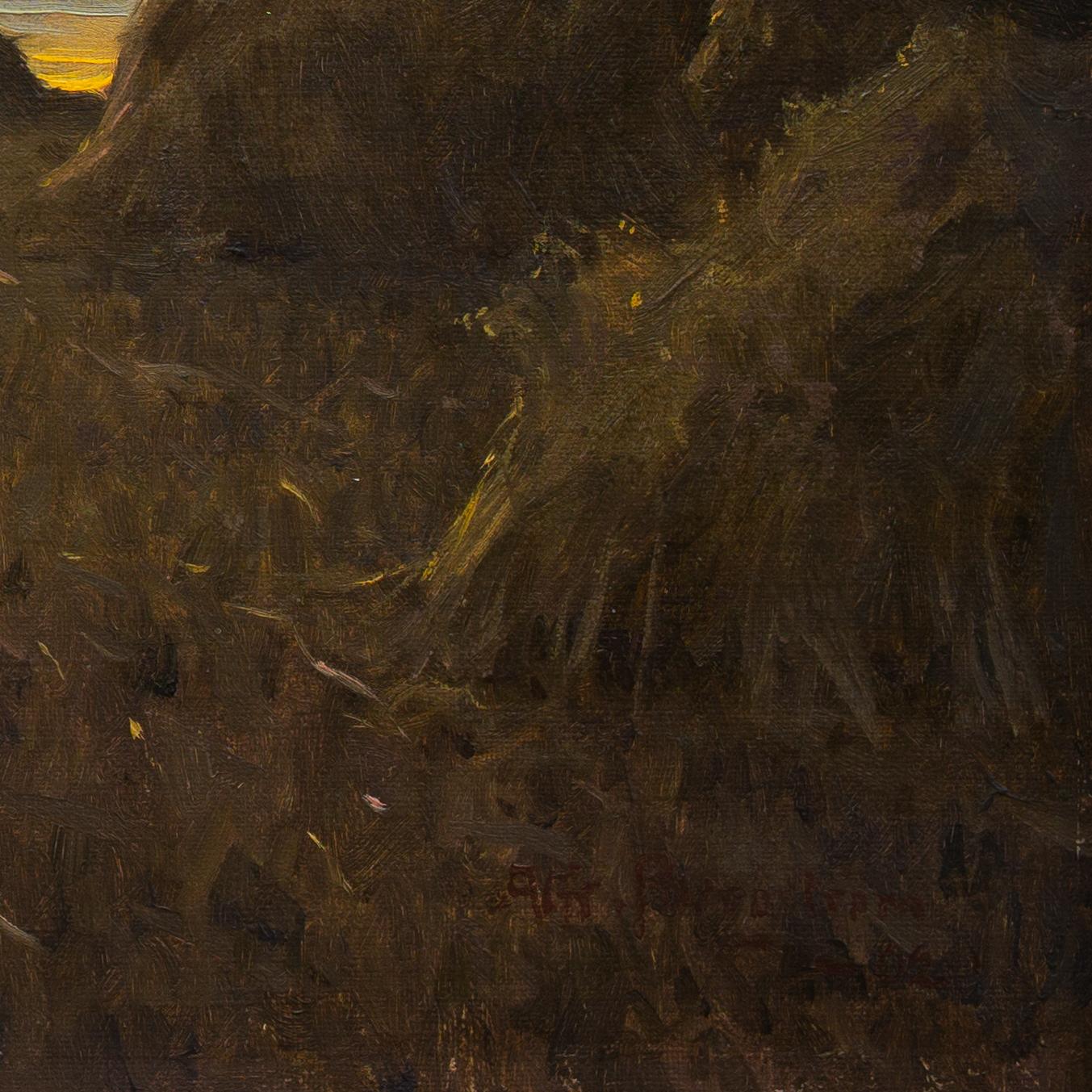 Sunrise over the Fields by Swedish Artist Alfred Bergström, 1902, Oil on Canvas For Sale 1