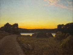 Sunset over the Fields by Swedish Artist Alfred Bergström, 1902, Oil on Canvas