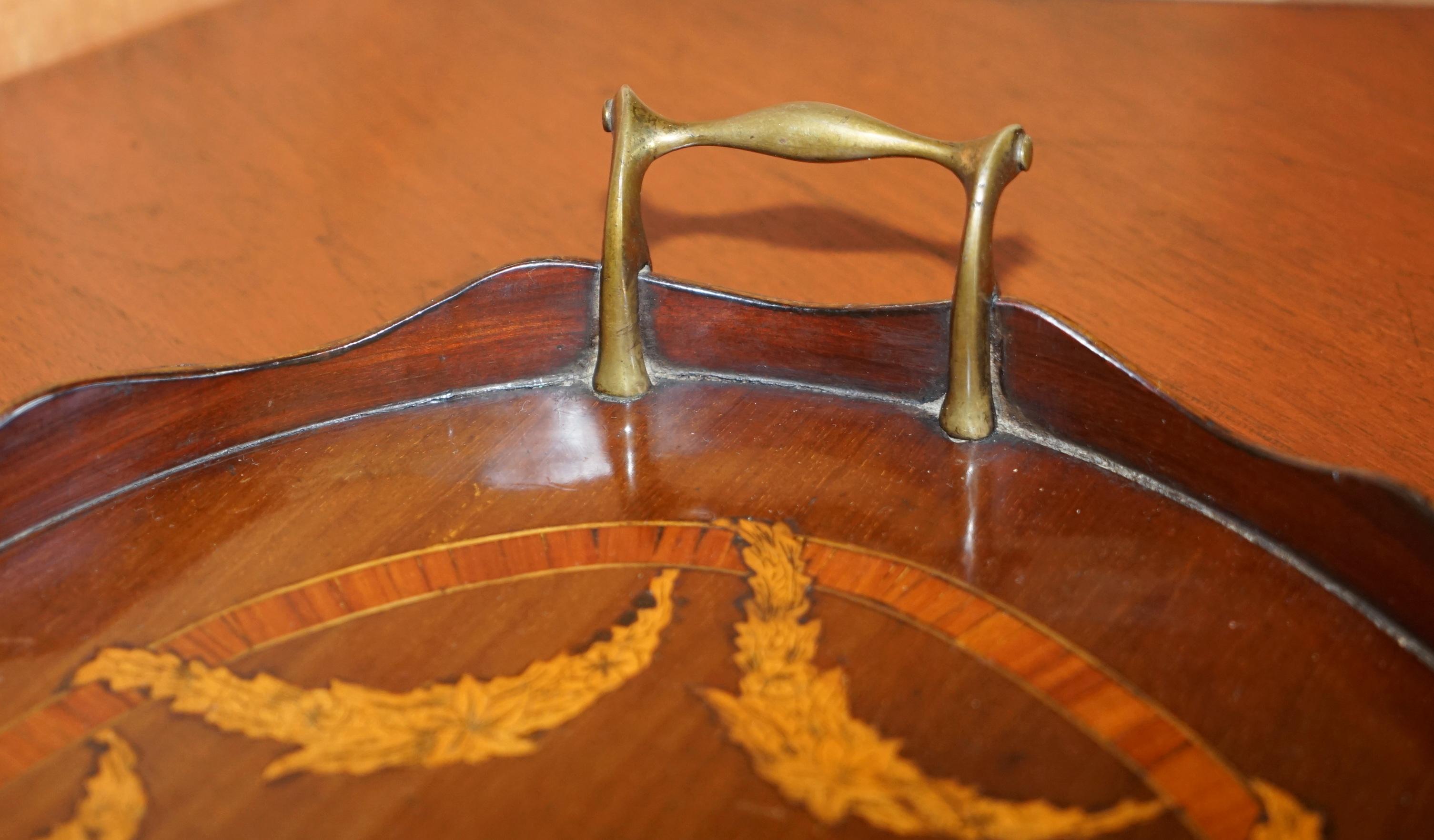 Alfred Beurdeley Antique Walnut & Bronze Sheraton Inlaid Butlers Serving Tray For Sale 1