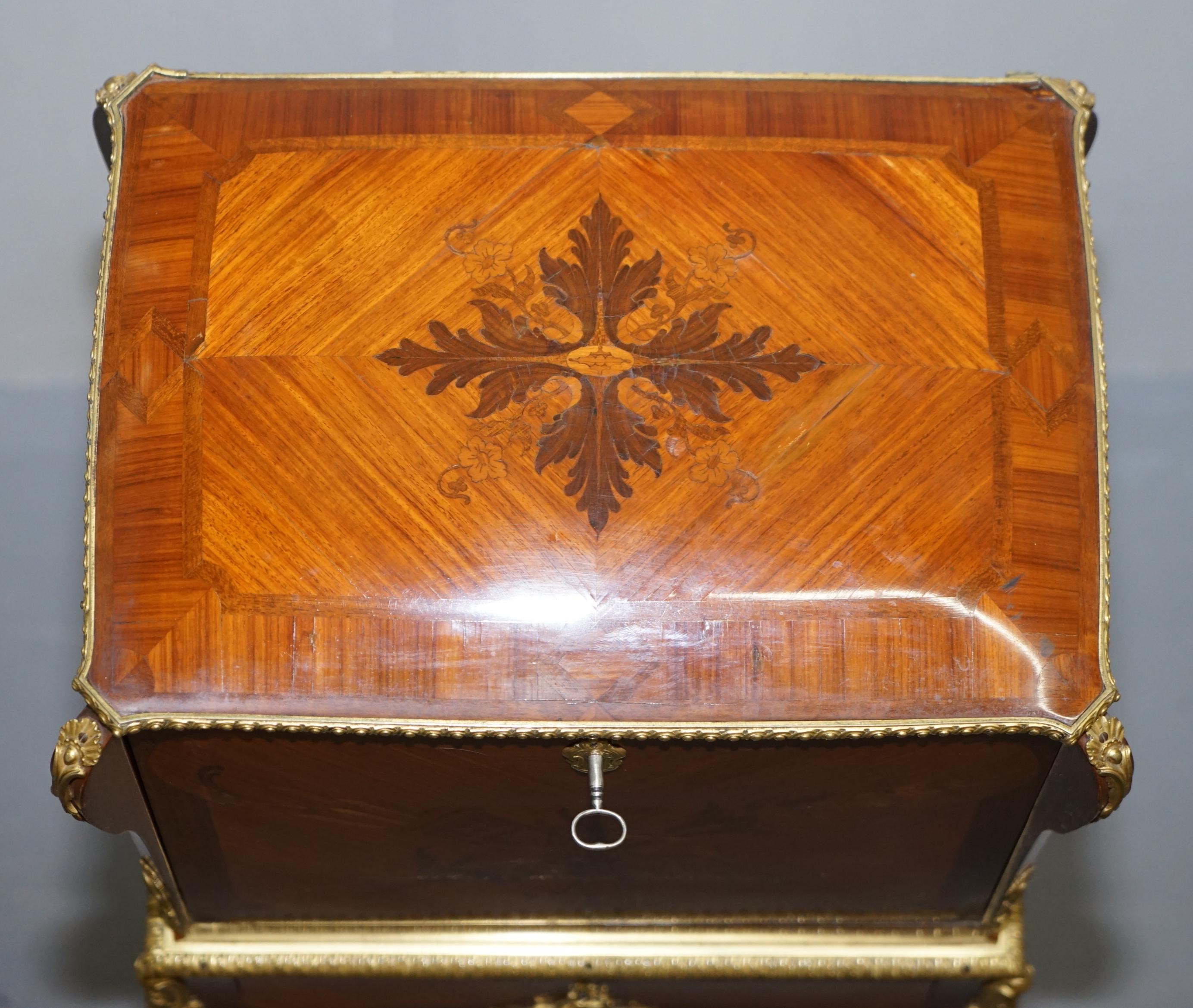 French Alfred Beurdeley Tulip & King Wood Bronze Jewelry Casket on Stand Paris France For Sale