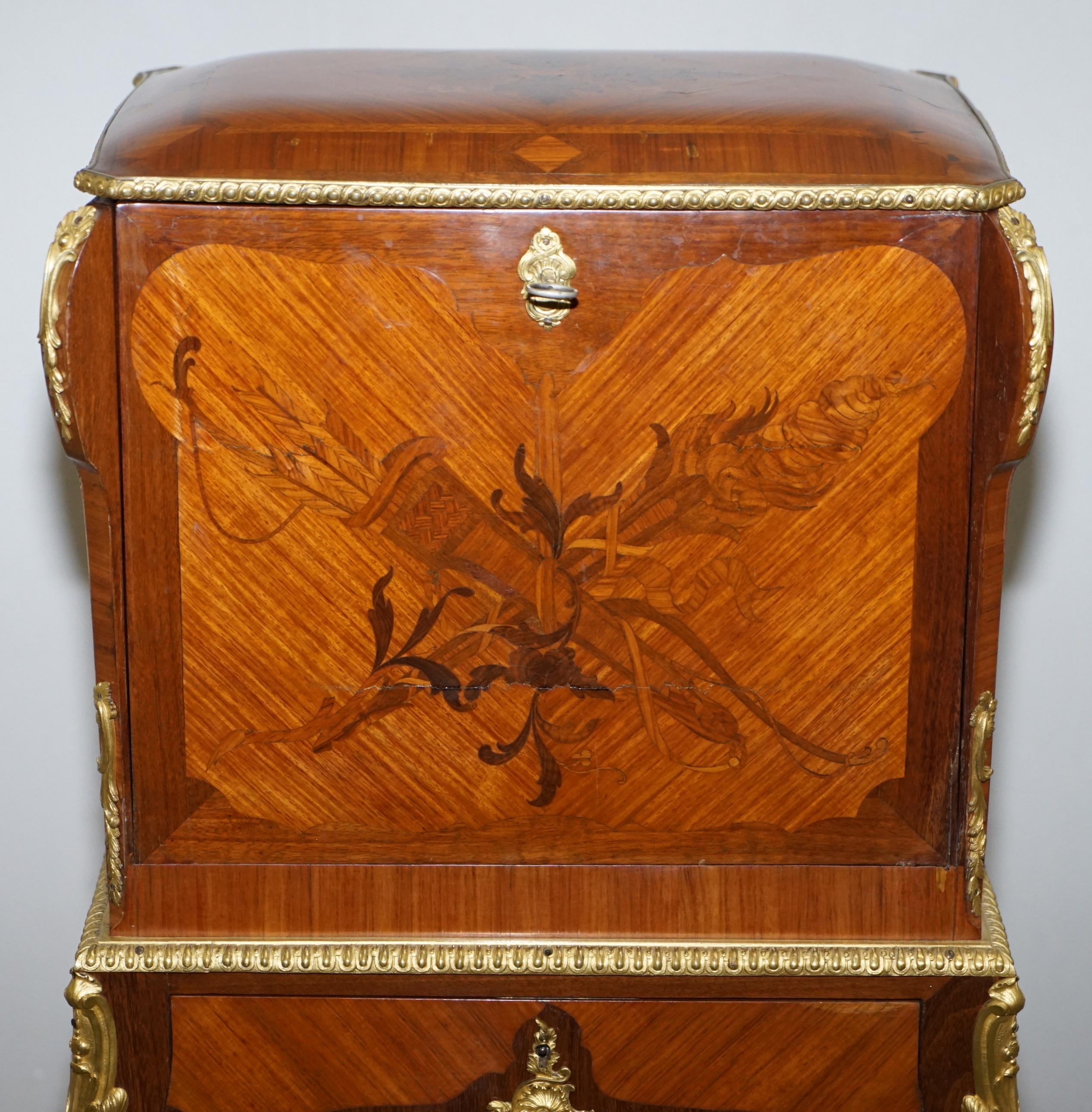 19th Century Alfred Beurdeley Tulip & King Wood Bronze Jewelry Casket on Stand Paris France For Sale