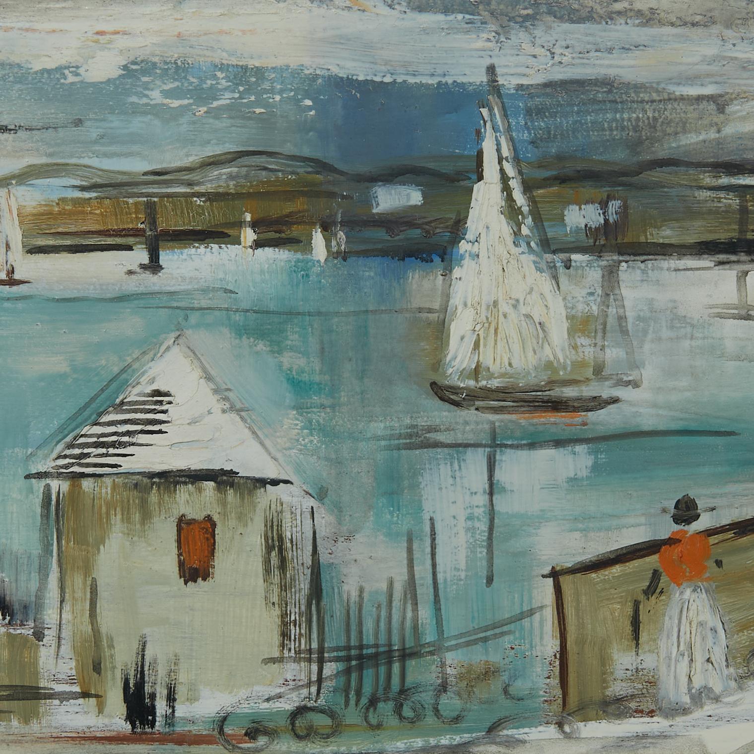 Hand-Painted Alfred Birdsey Vintage Bermuda Bayscape Painting For Sale