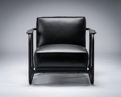 ALFRED Black Lounge Chair/Armchair in Walnut/Oak with Leather Seat, Mandy Graham