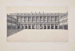 Antique The Wren Library, Trinity College, Cambridge etching by Alfred Blundell