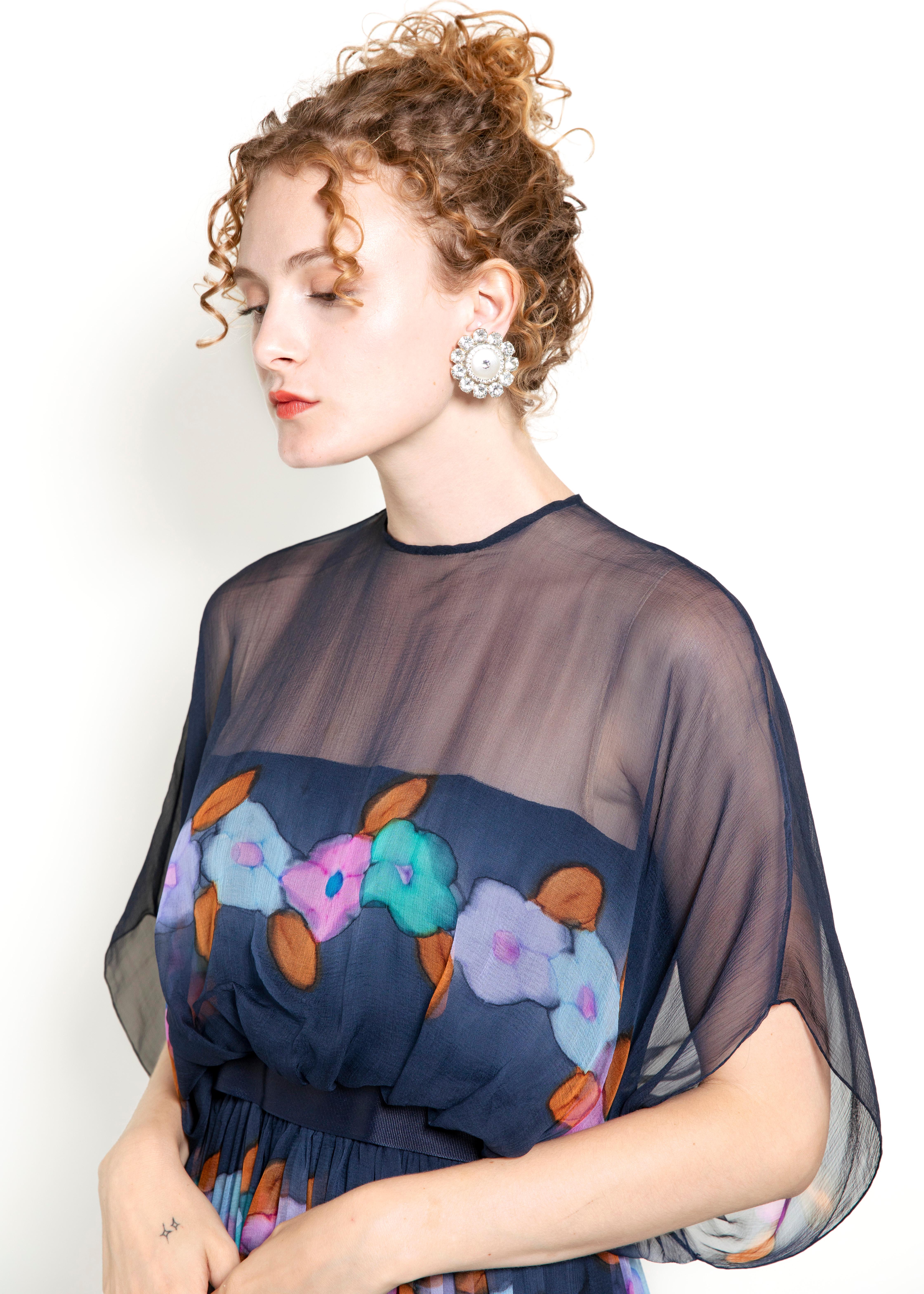 Alfred Bosand Silk Floral Print Maxi Dress 1