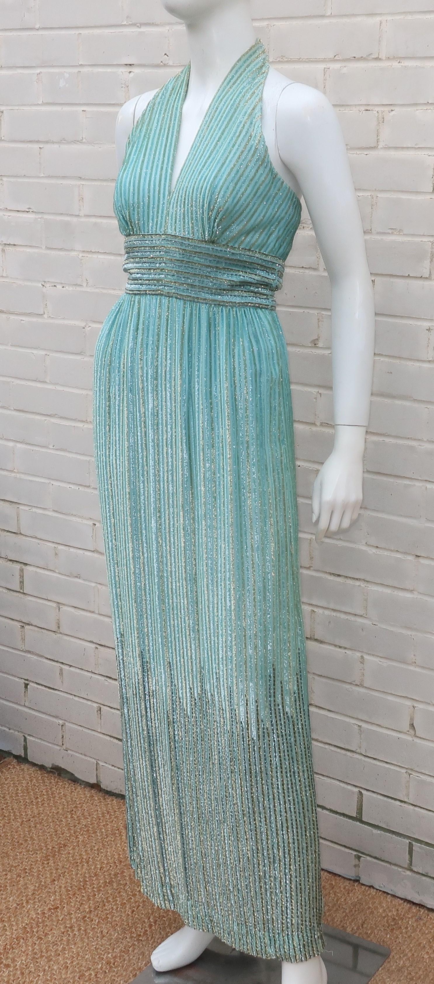 Alfred Bosand Two Piece Beaded Mint Green Halter Dress & Jacket, 1970's For Sale 5