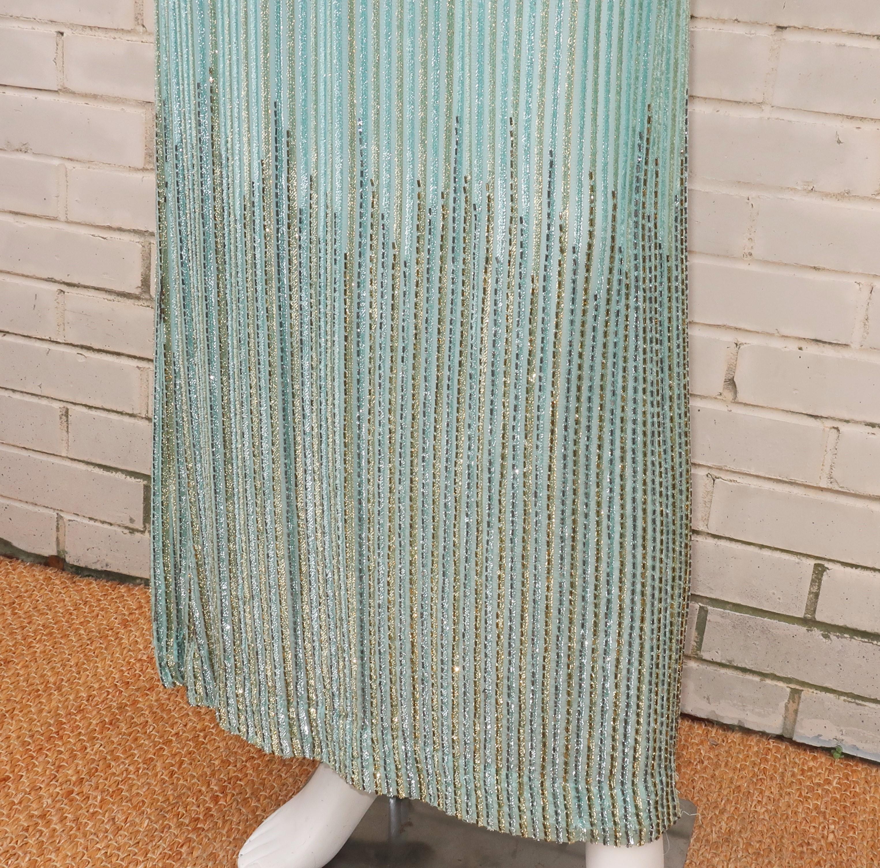 Alfred Bosand Two Piece Beaded Mint Green Halter Dress & Jacket, 1970's For Sale 7