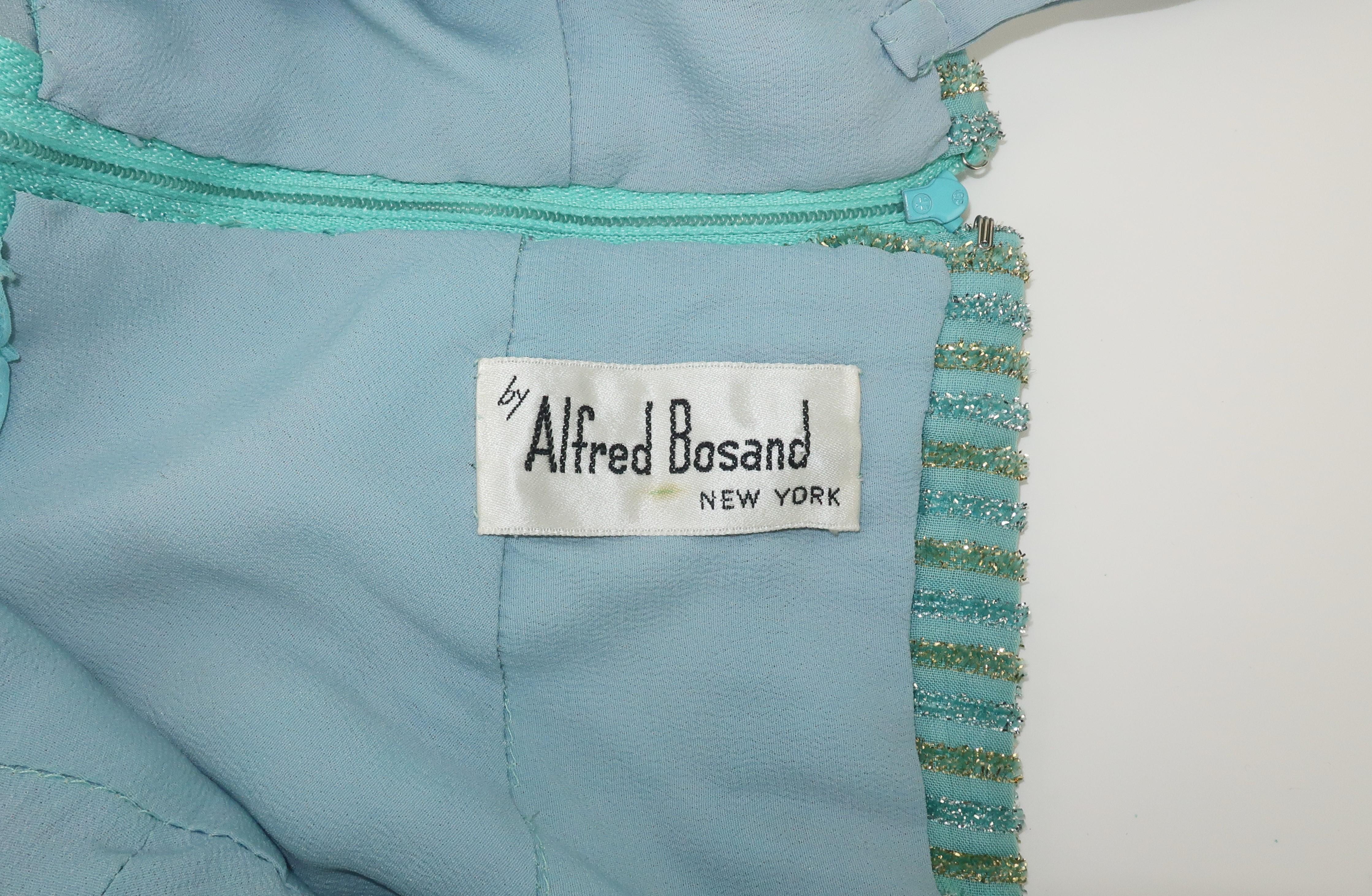 Alfred Bosand - Robe et veste dos nu deux pièces en perles vert menthe, années 1970 en vente 11