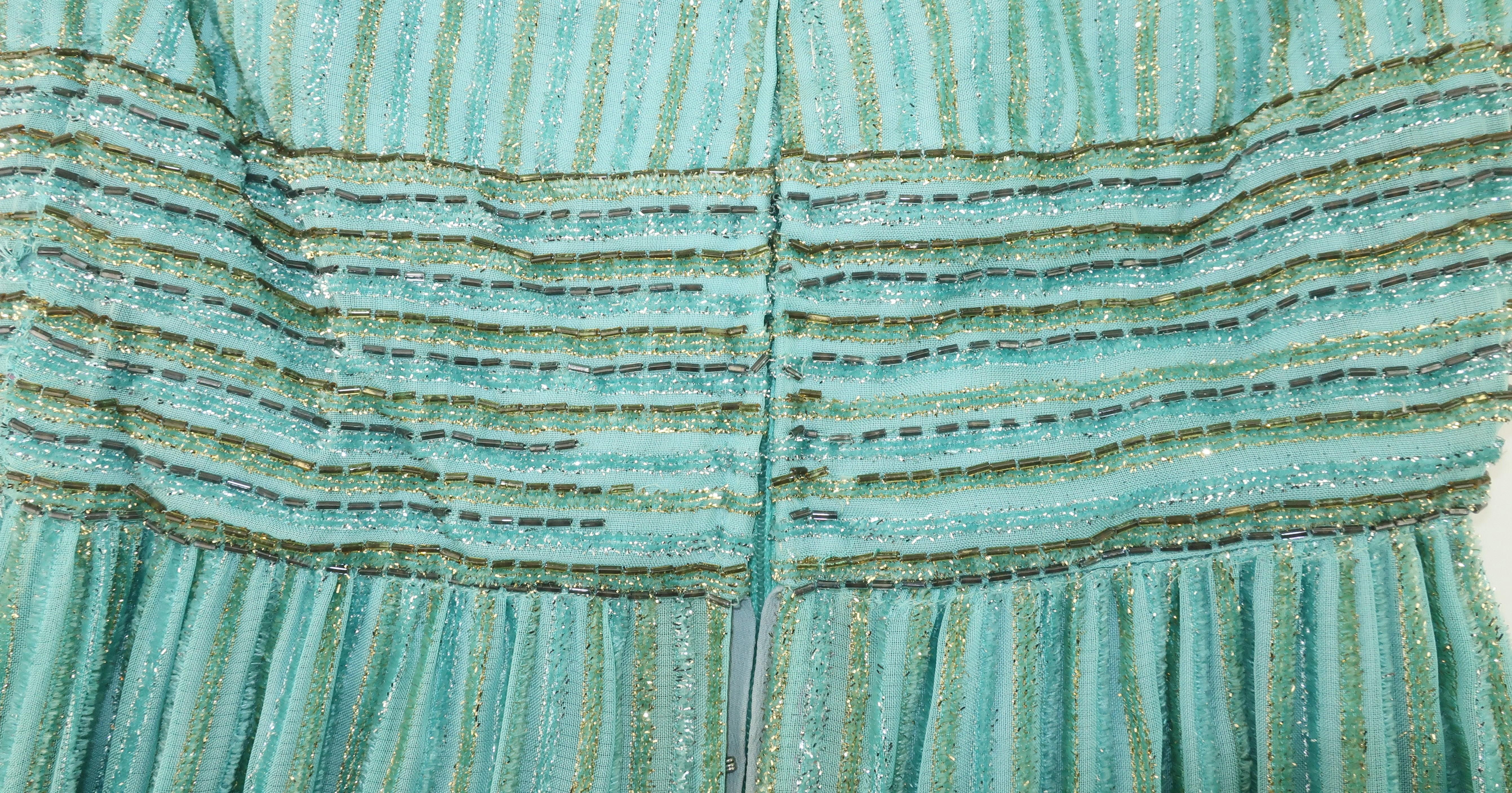 Alfred Bosand Two Piece Beaded Mint Green Halter Dress & Jacket, 1970's For Sale 13