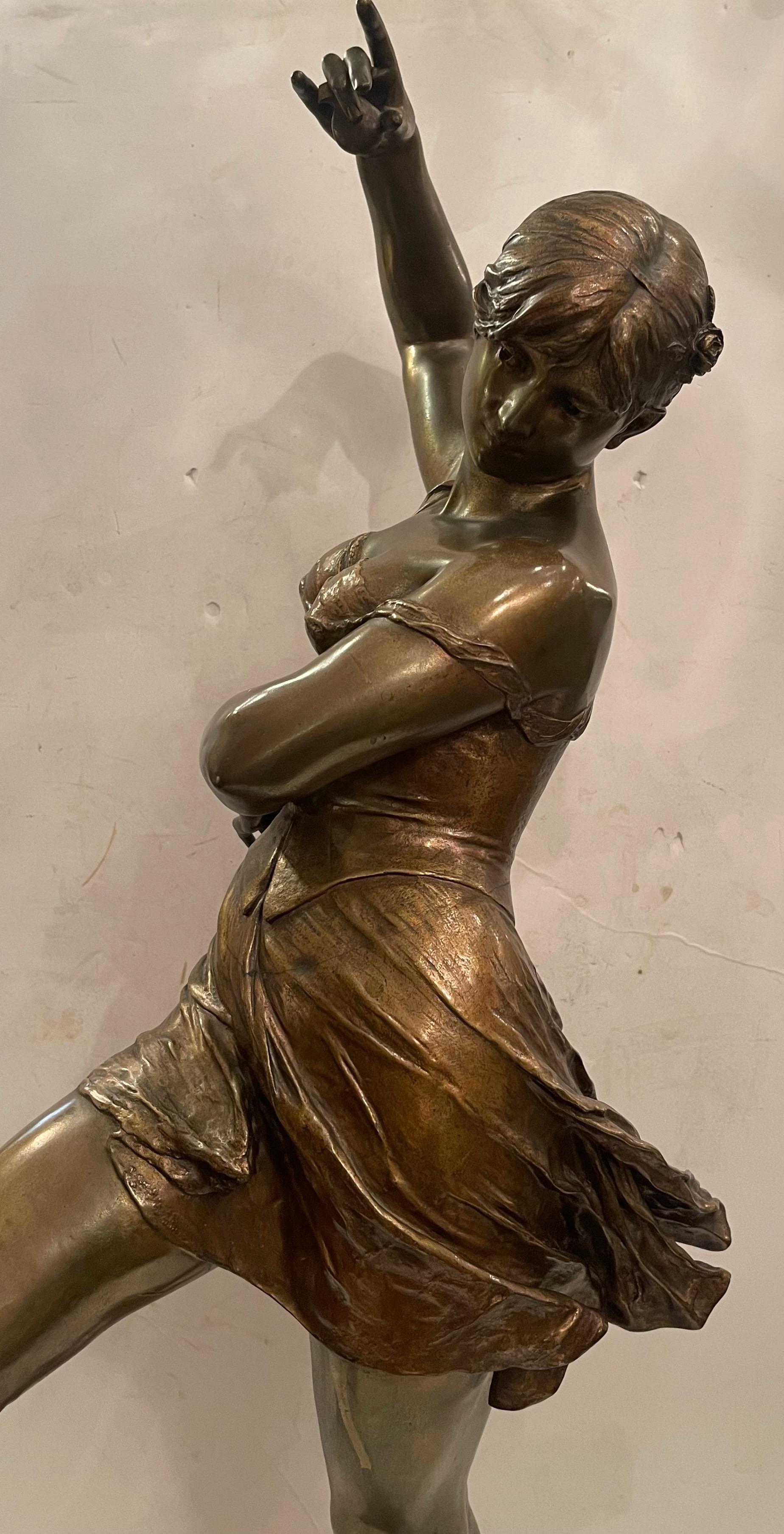Belle Époque Alfred Boucher Bronze Sculpture Spanish Dancer With Castanet Danseuse Espagnole