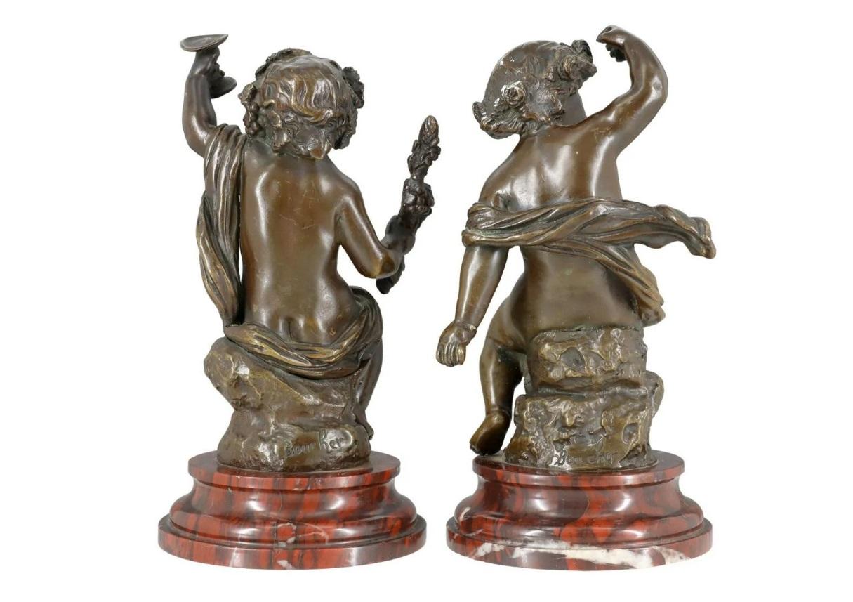 Pair of Classical Bronze Putti - Gold Nude Sculpture by Alfred Boucher