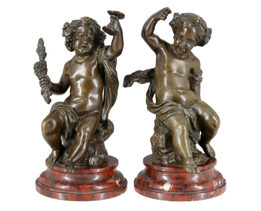 Alfred Boucher Nude Sculpture - Pair of Classical Bronze Putti