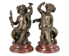 Antique Pair of Classical Bronze Putti