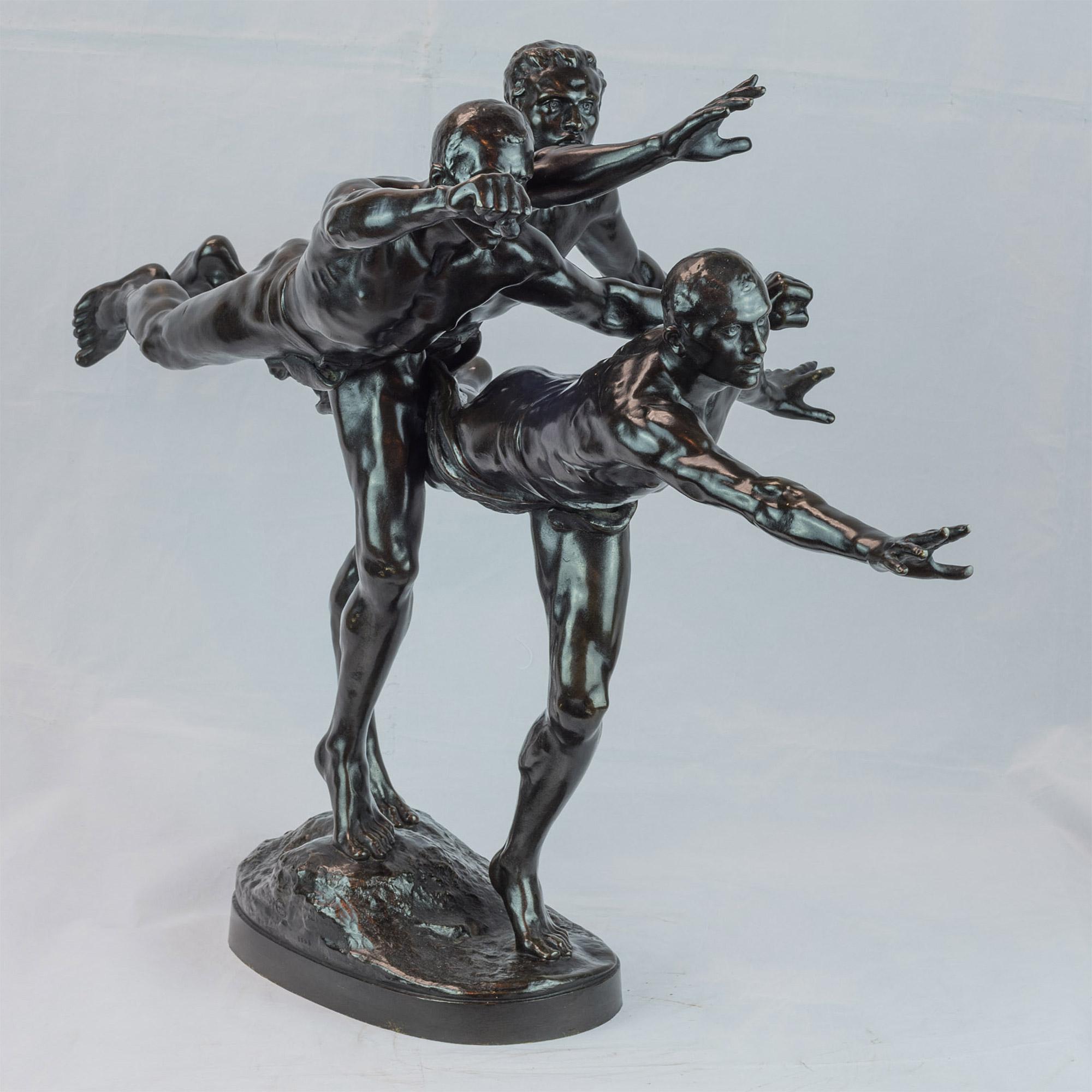 Patinated bronze figural group sculpture entitled 