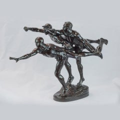 Patinierte figurale Gruppenskulptur aus Bronze mit dem Titel „Au But“ (Die fertige Linie)