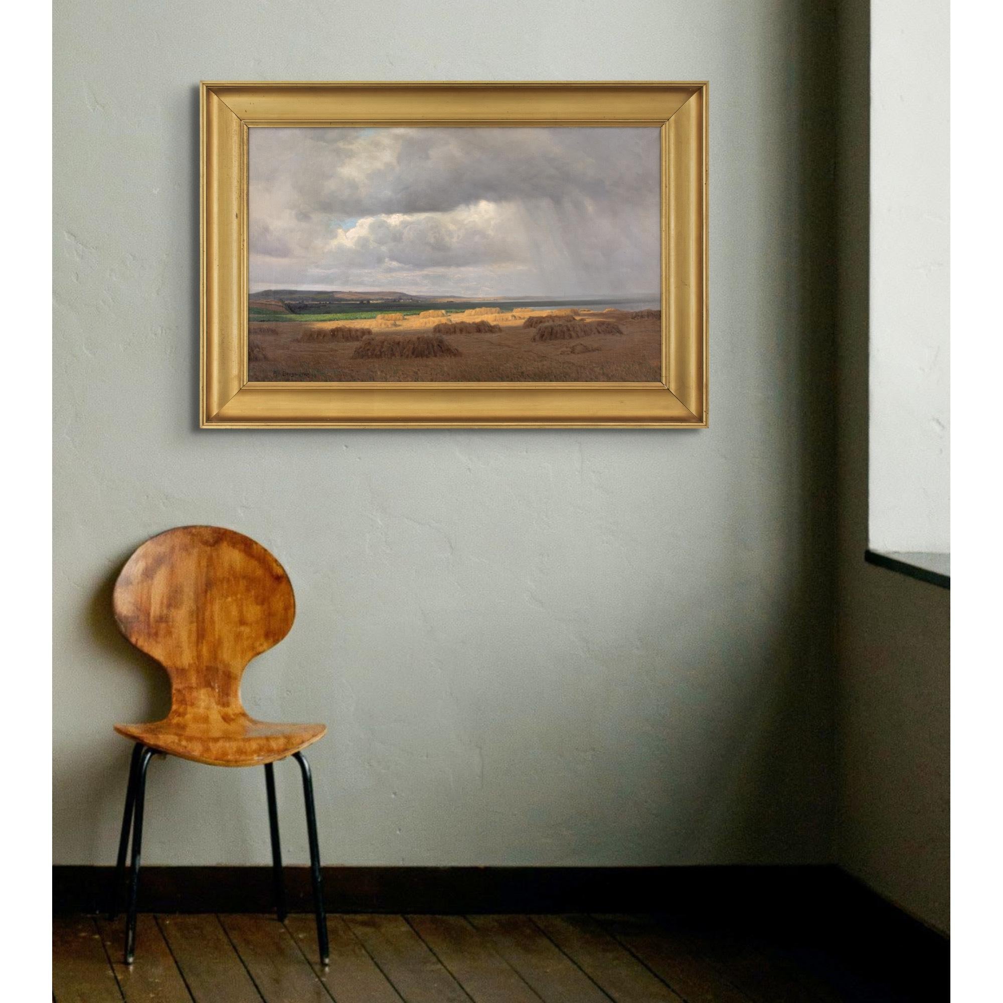 Alfred Broge, Coastal Landscape With Rain, Oil Painting 3