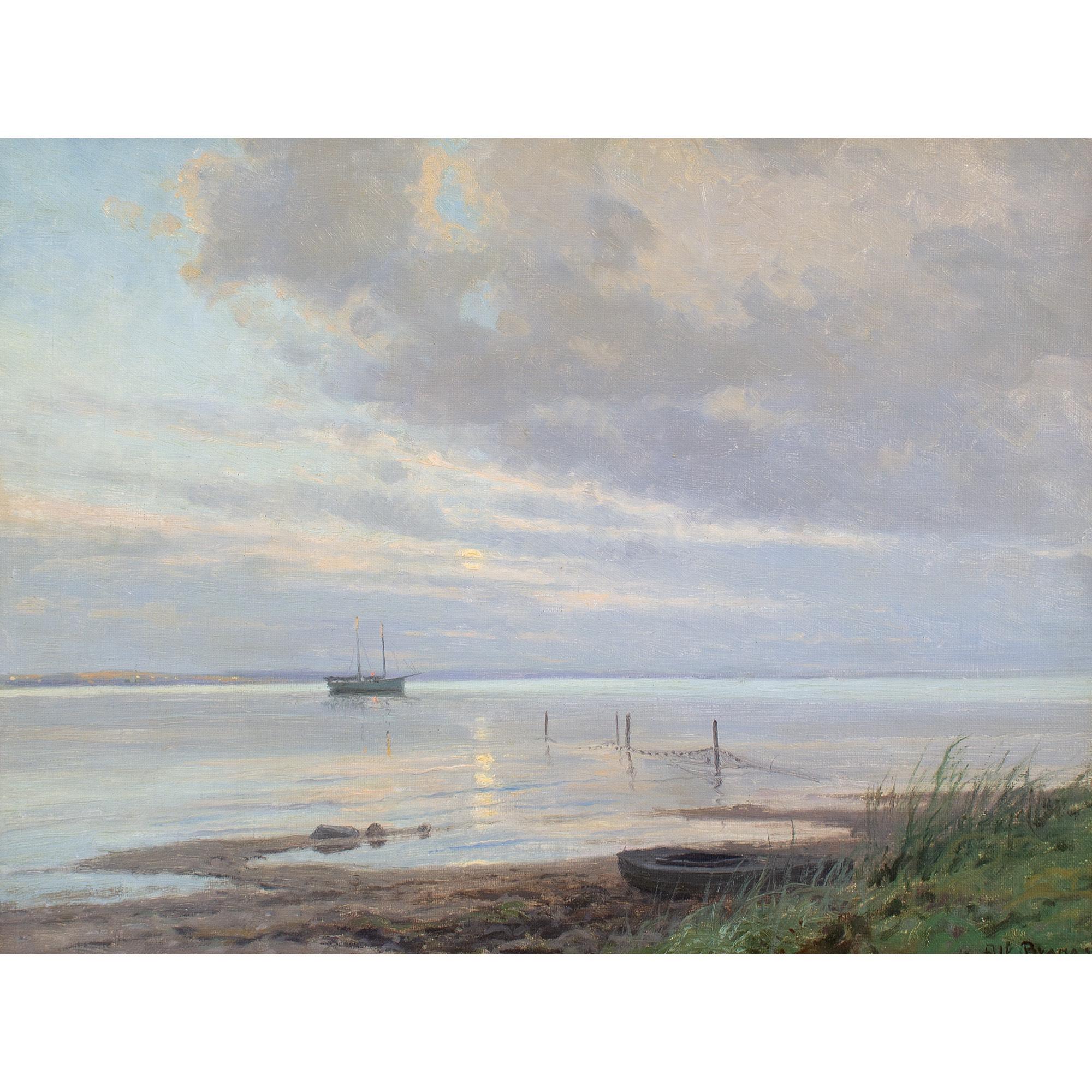 Alfred Broge, Coastal View With Boats For Sale 1