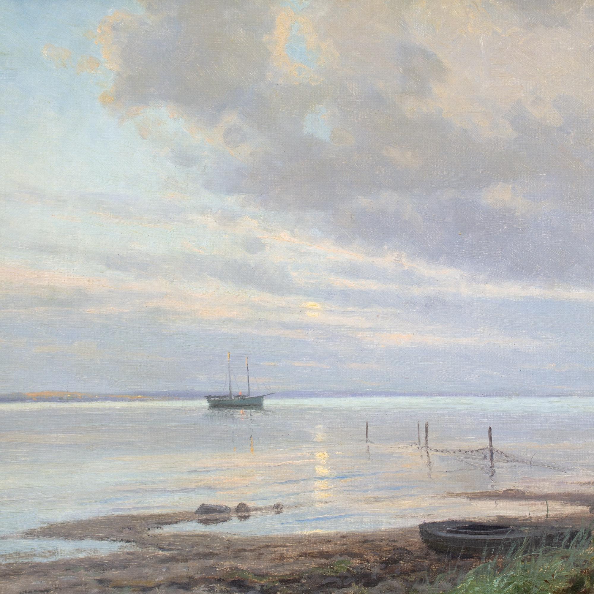 Alfred Broge, Coastal View With Boats For Sale 4