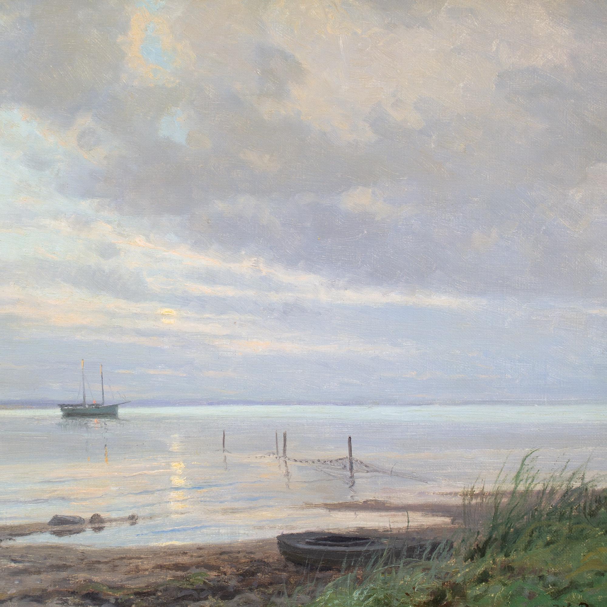 Alfred Broge, Coastal View With Boats For Sale 5