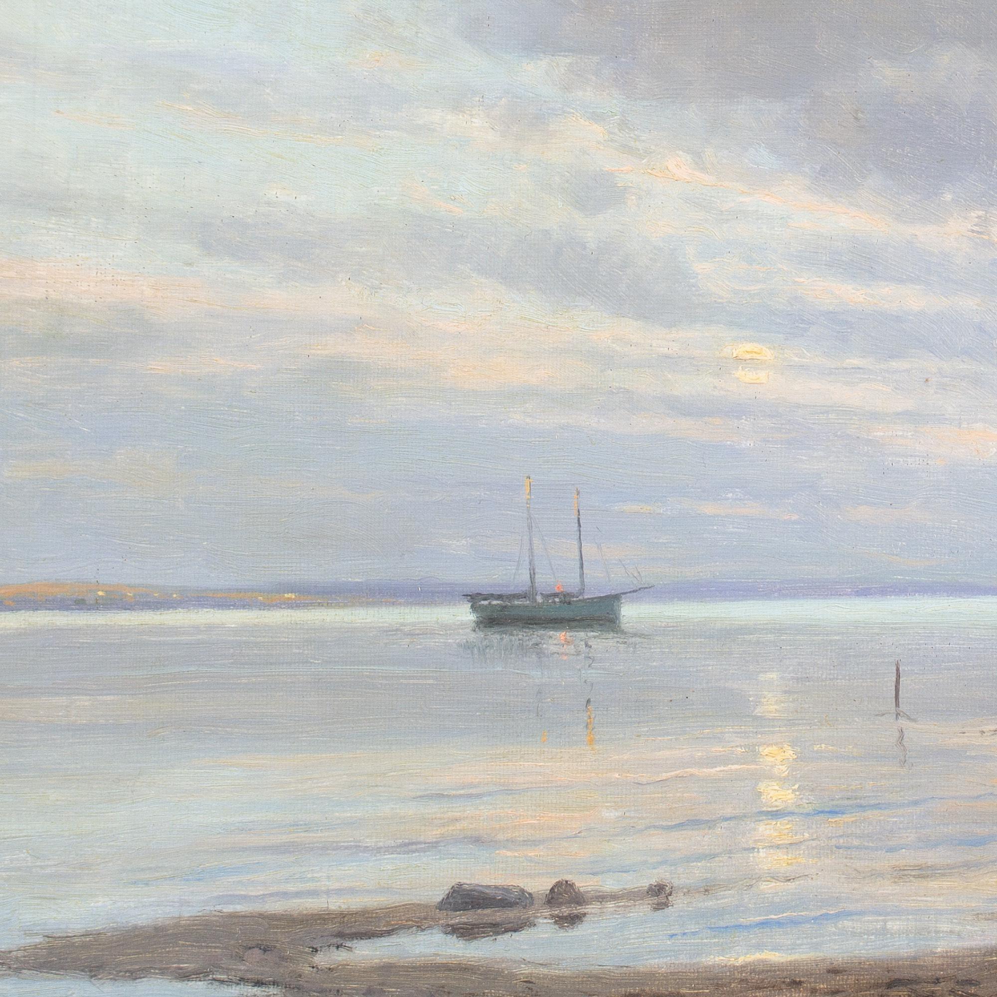 Alfred Broge, Coastal View With Boats For Sale 6