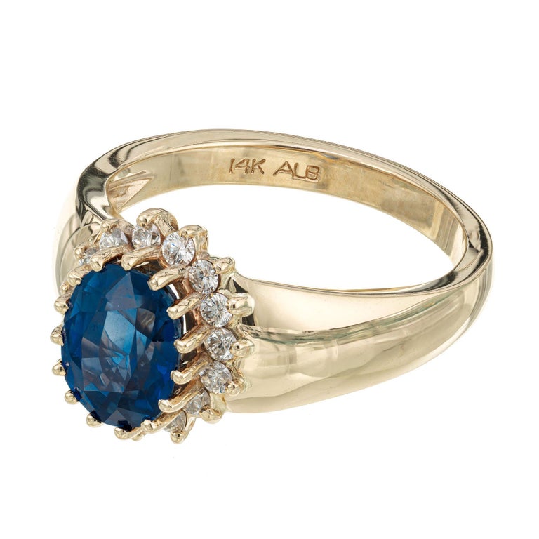 Butler Gold Diamond Rings Alfred Butler 2.00 Carat Oval Sapphire Diamond Halo Gold Engagement ...