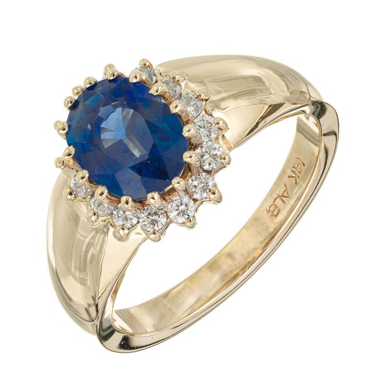 Butler Gold Diamond Rings Alfred Butler 2.00 Carat Oval Sapphire Diamond Halo Gold Engagement ...