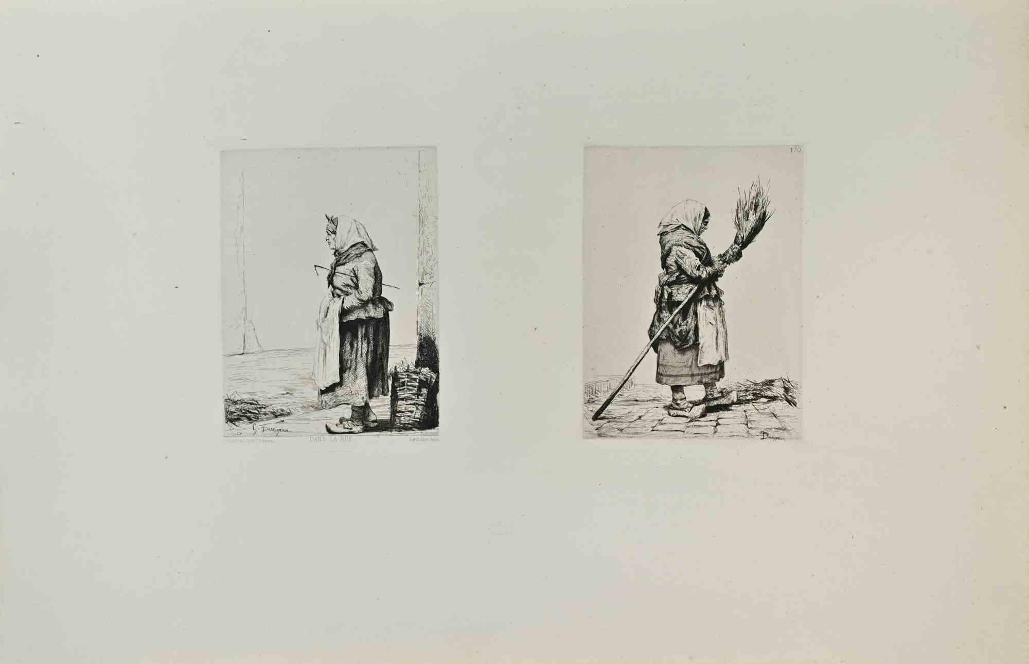 Dans la Rue - Etching by Alfred Cadart - 1870s