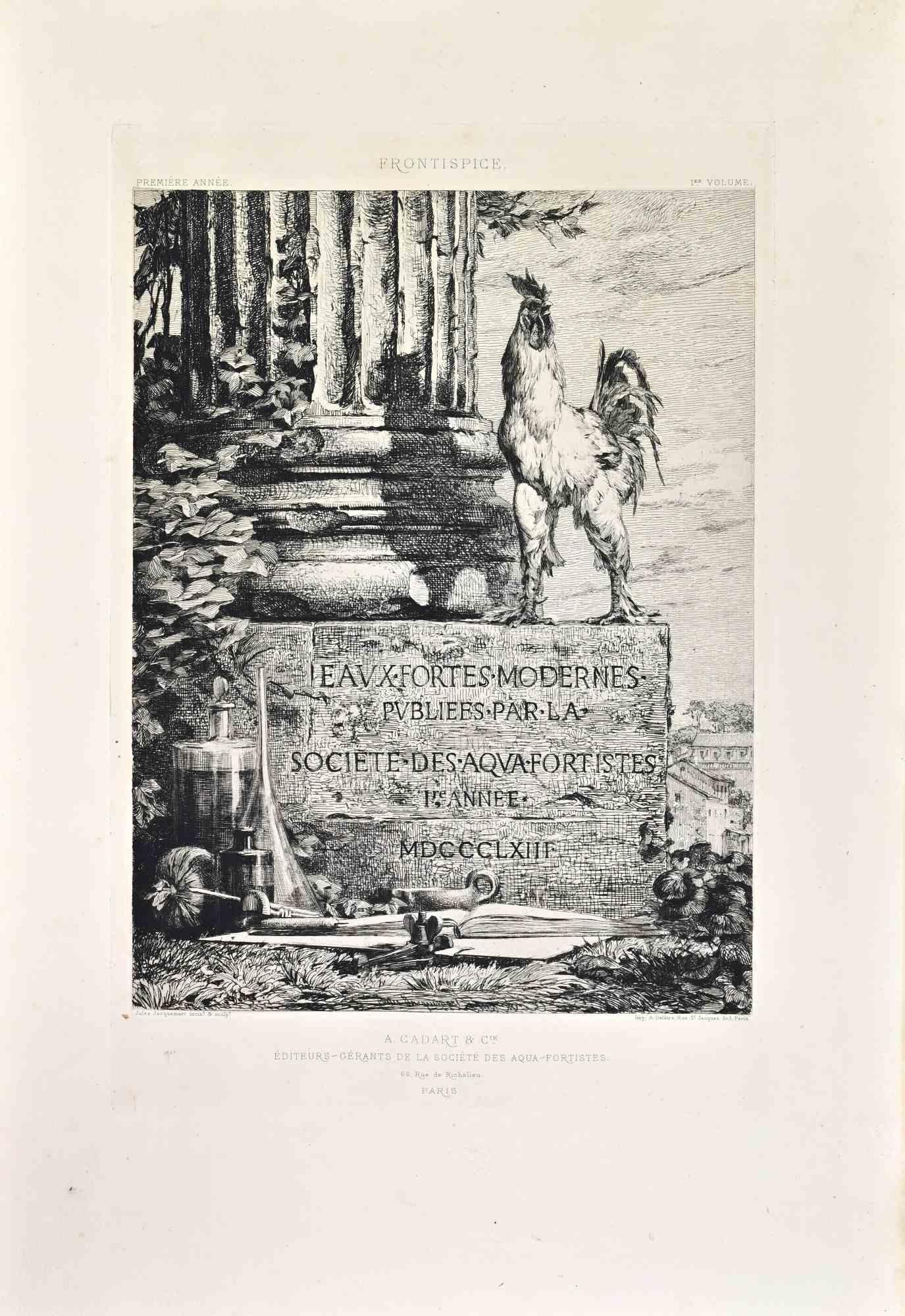 La Societe Des Aqua Fortistes ist eine Schwarz-Weiß-Radierung von Alfred Cadart aus dem Jahr 1862. 

Im unteren Bereich betitelt.

Es wurde als Frontispiz der berühmten Sammlung der "Société des Aquafortistes" im Jahr 1862 realisiert.

Bildgröße: