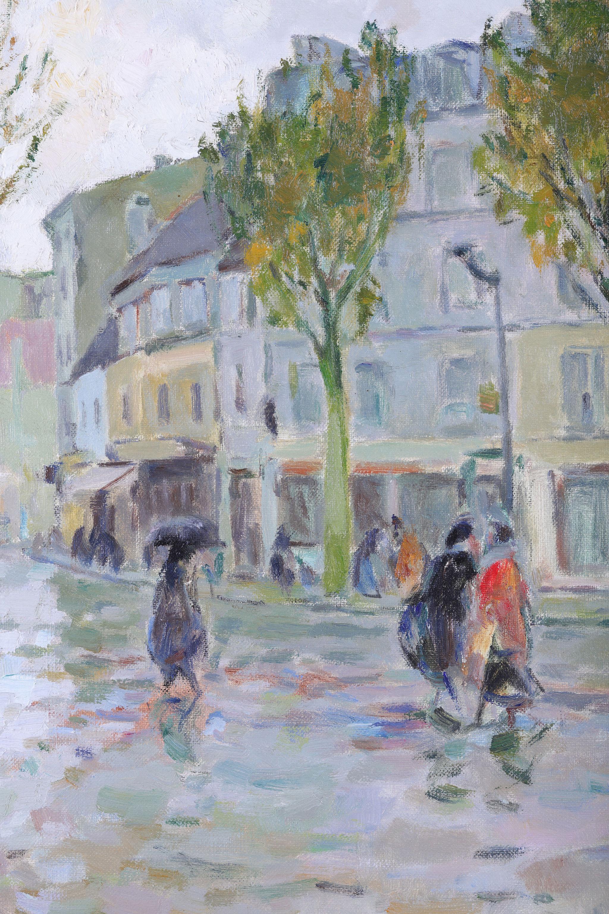 A Street Scene in Paris - Impressionist Painting by Alfred Chagniot