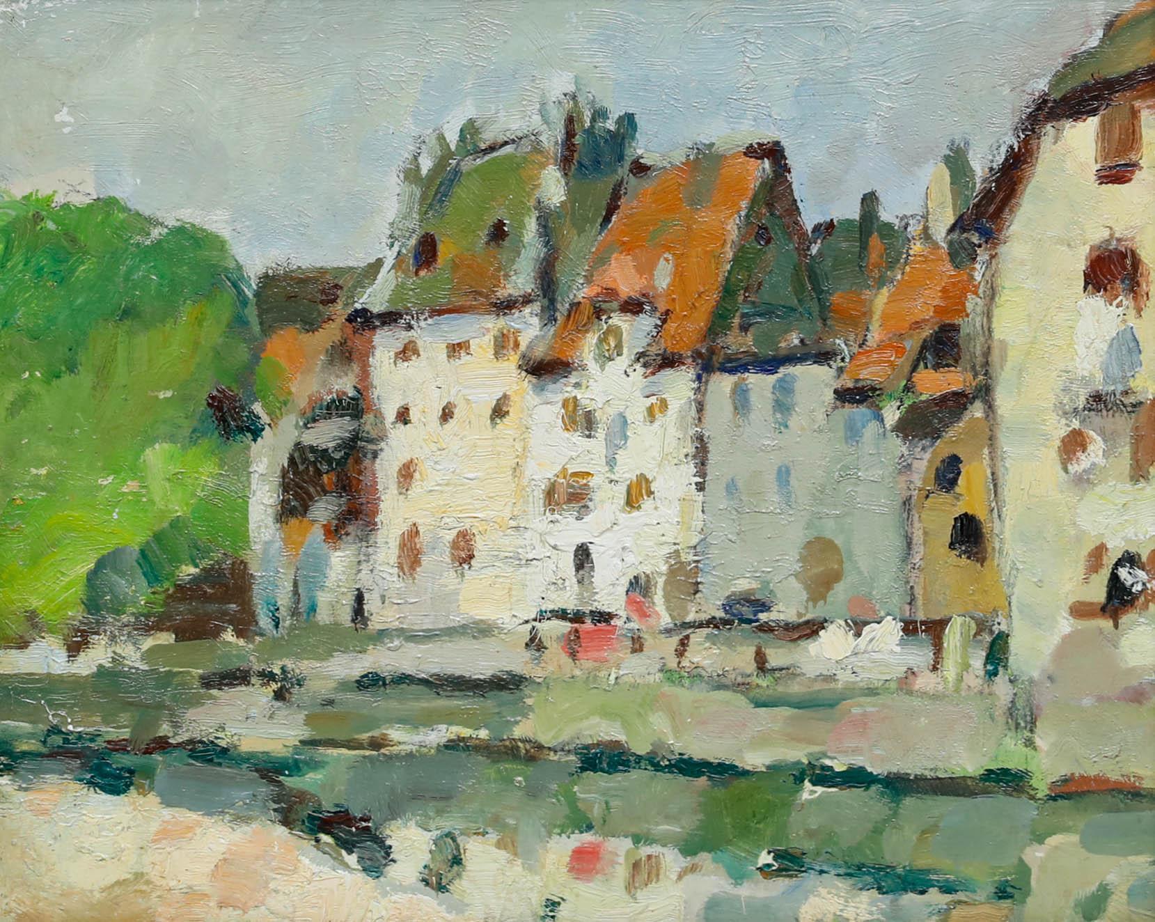 Alfred Chagniot (1905-1991) - 20. Jahrhundert Öl, Townes am Kanal im Angebot 1