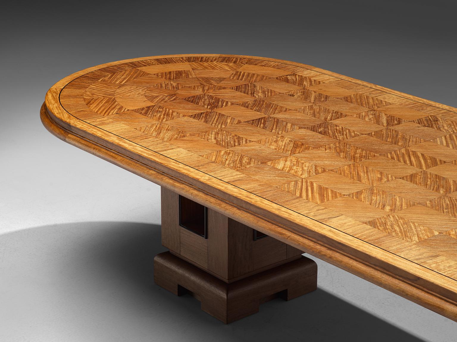 Art Deco Alfred Chambom Large Oak Dining Table with Inlayed Table Top