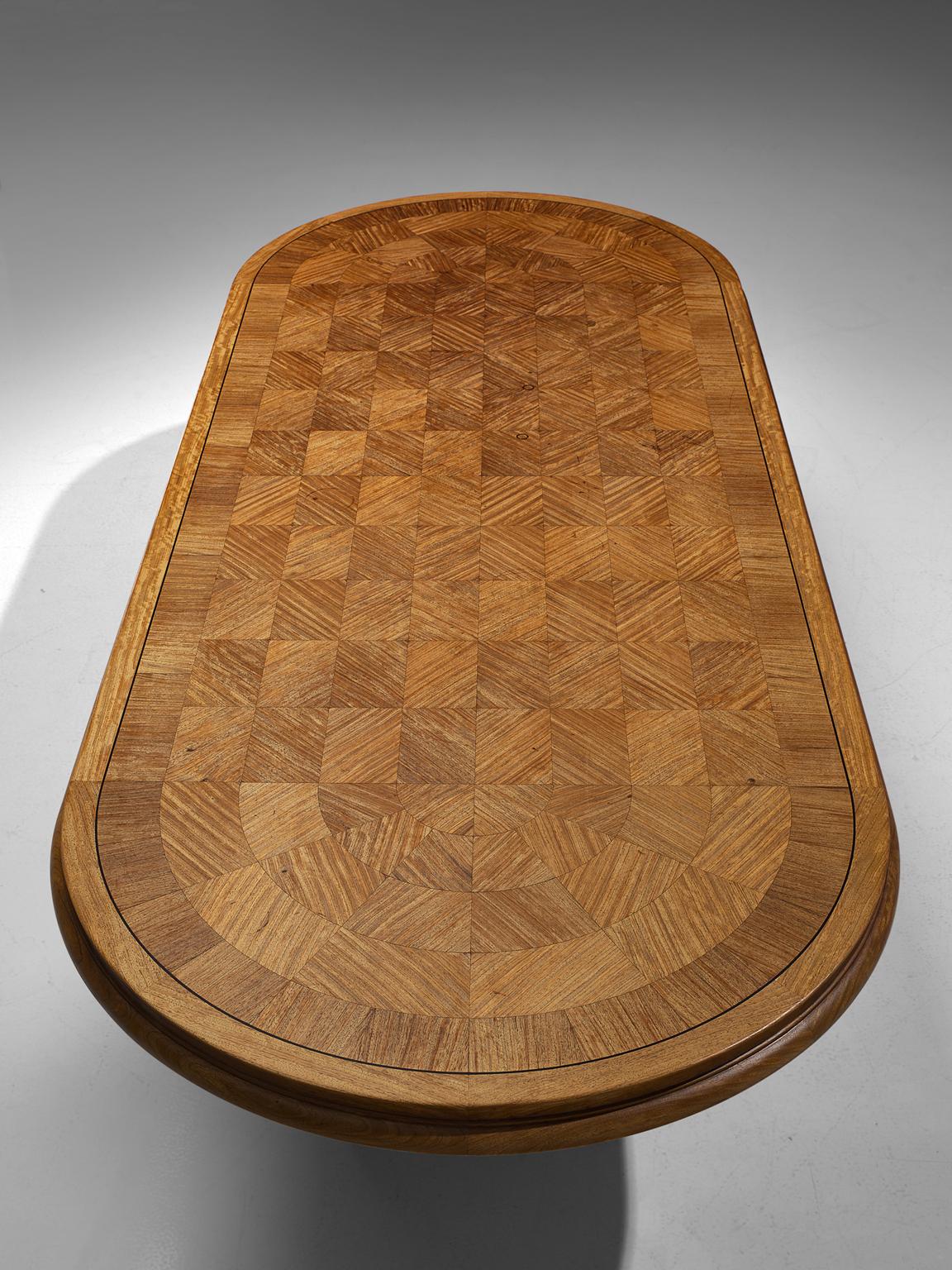 Mid-20th Century Alfred Chambom Large Oak Dining Table with Inlayed Table Top
