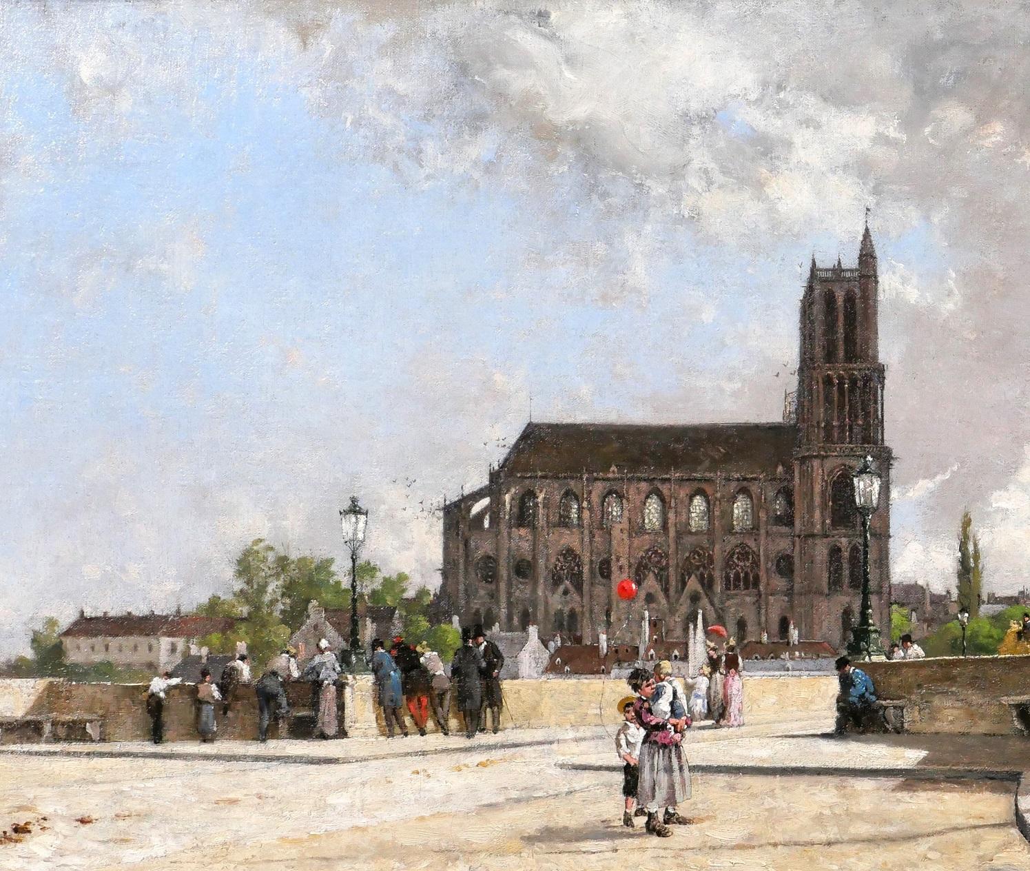 The red ball, landscape with the cathedral of Mantes-la-Jolie (France) For Sale 2